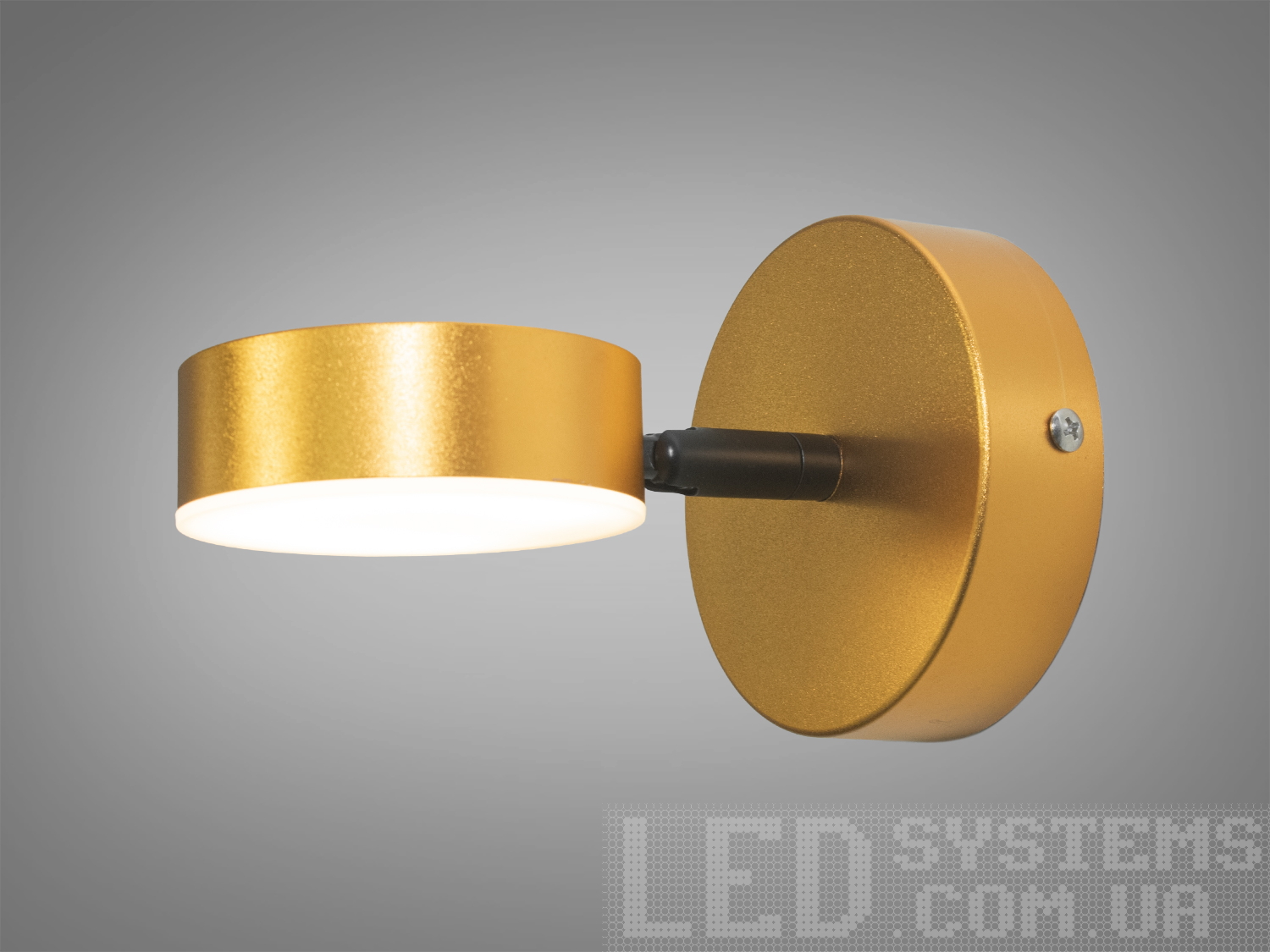 Настінна LED-підсвітка 3W у золоті з акриловим розсіювачем і регулюванням напряму та колірної температури. Акуратне акцентне світло для дзеркал і картин.