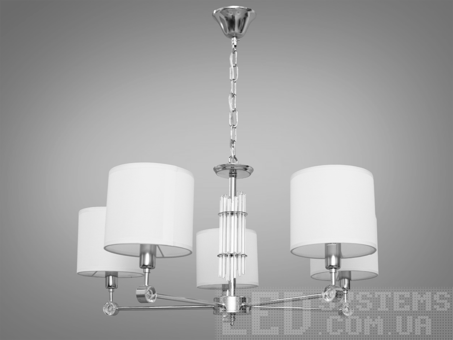 Витончена люстра з абажурами на 5 ламп у спальню в стилі сучасна класика з витонченою металевою основою та стильними кришталевими елементами. Ви можете вибирати виконання металевих частин у золотому або хромованому варіанті. Застосовується для вітальні, залу, холу, спальні. У цій серії люстр і бра ідеально переплелися такі поняття, як солідність, строгість і простота.
Люстри та бра цієї моделі під прості лампи розжарювання або &laquo;LED-економки&raquo; на патрон Е14 дозволять підібрати необхідну вам температуру світіння.Універсальним кріпленням на планку легко кріпляться на будь-який тип стелі (підвісний, натяжний, звичайний). Увімкнення/вимкнення відбувається з настінного вимикача.