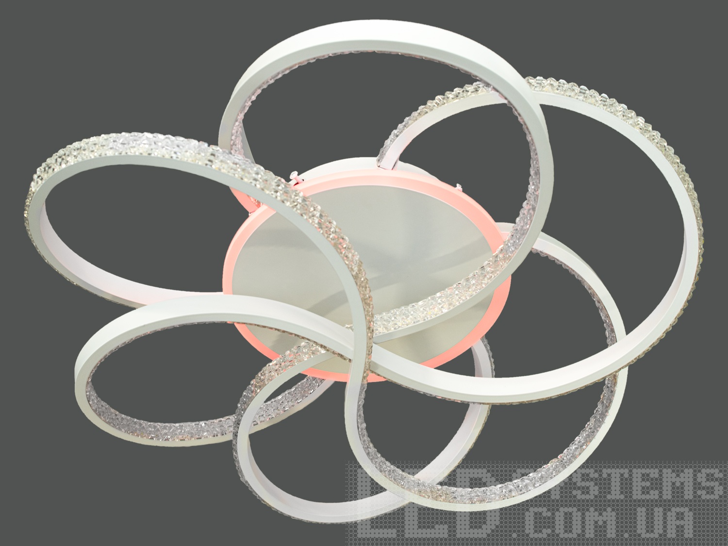 Стельова лед-люстра для вітальні з пультом білого кольору з підсвічуванням підходить на площу приміщення приблизно 16 кв. м.

Світлодіодна люстра має декілька режимів: холодний 6400К, нейтральний 4500К, теплий 2700К, включення-виключення.

Люстра має електронний димер, що дозволяє регулювати яскравість люстри від 5% до 100% за допомогою пульта, який поставляється разом з люстрою, кольорову підсвітку.

Люстра світить яскраво, але не сліпить за рахунок матеріалу - акрилу, до того ж цей матеріал дуже міцний - його важко пошкодити. Кріпиться до навісних, натяжних, звичайних стель.