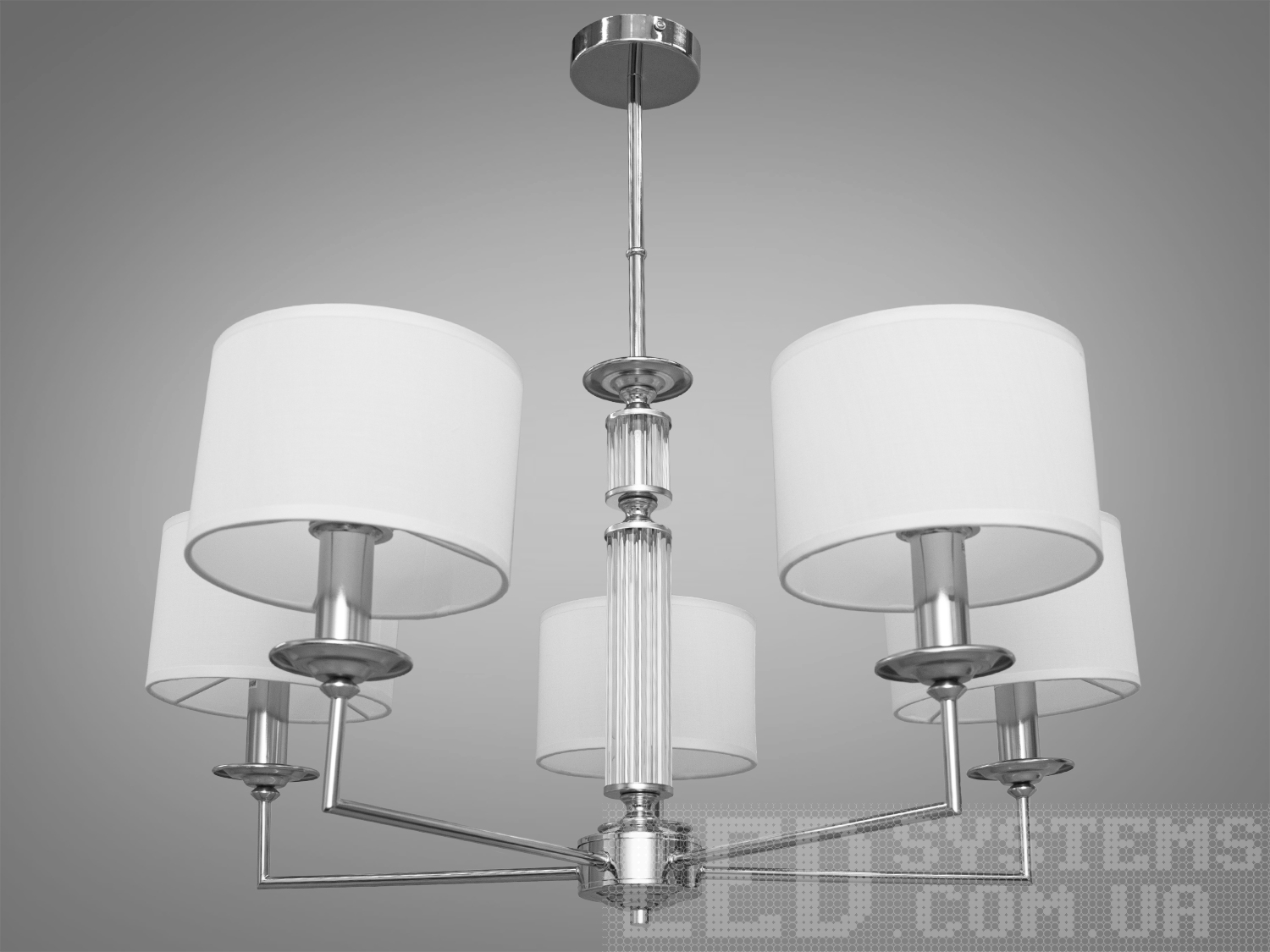 Стильна люстра у вітальню на 5 ламп з абажурами, з витонченою металевою основою та стильними кришталевими елементами на ньому. Застосовується для вітальні, залу, холу, спальні. У цій серії люстр і бра ідеально переплелися такі поняття, як солідність, строгість і простота.
Люстри та бра цієї моделі під прості лампи розжарювання або &laquo;LED-економки&raquo; на патрон Е14 дозволять підібрати необхідну вам температуру світіння.Універсальним кріпленням на планку легко кріпляться на будь-який тип стелі (підвісний, натяжний, звичайний). Увімкнення/вимкнення відбувається з настінного вимикача.