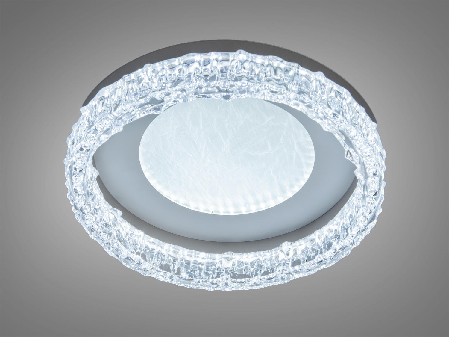 Круглий стельовий LED-світильник 45 Вт із прозорим обідком і перемиканням теплого, нейтрального та холодного світла через настінний вимикач. Для площі до ~8 м².