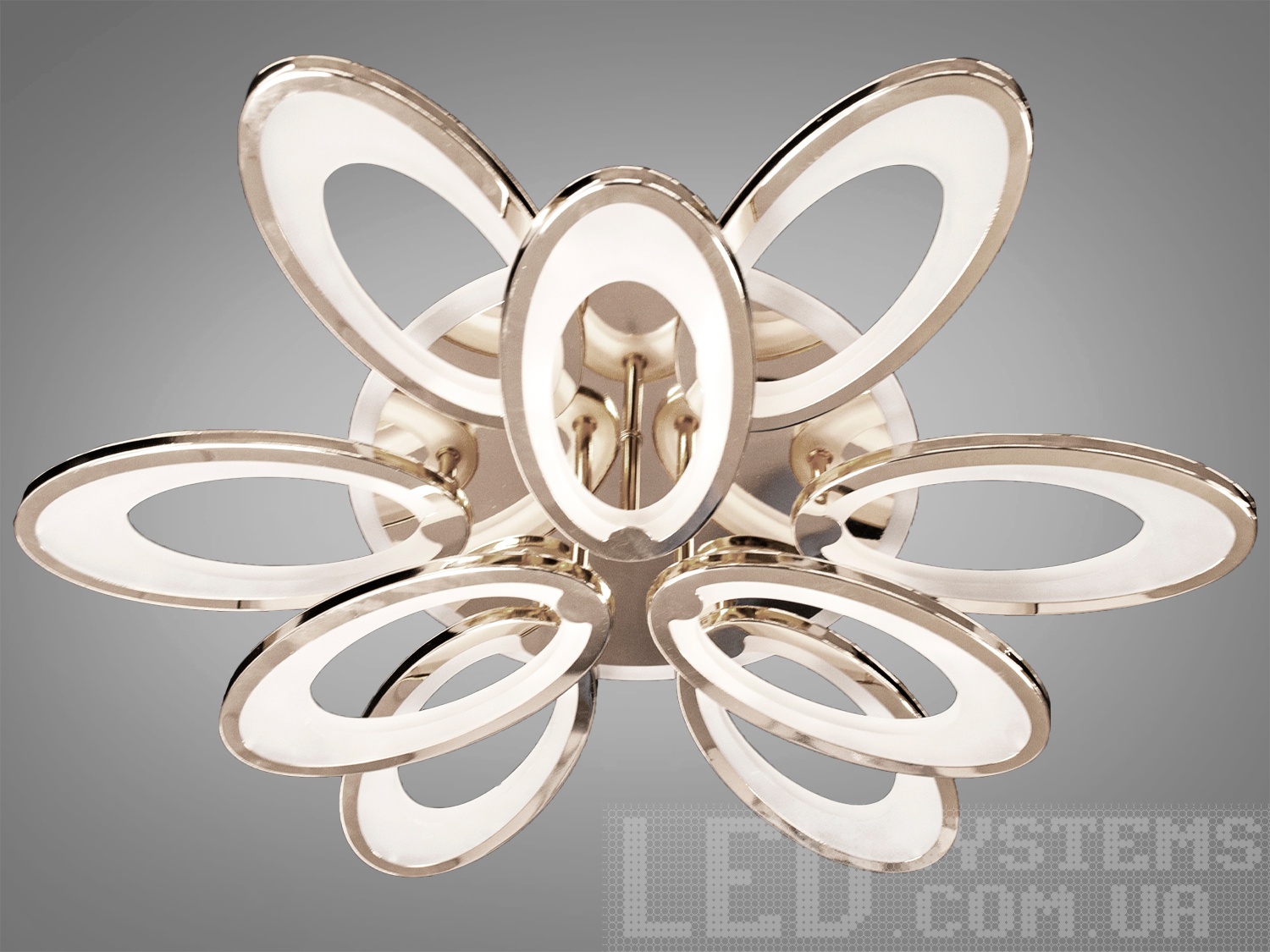 Сучасна акрилова LED-люстра в зал з пультом, диммером і LED підсвічуванням підходить на площу приміщення приблизно 20кв.м. Застосовується для зали, вітальні, спальні, кухні, коридору, дитячої кімнати, оскільки відсутні скляні елементи.
Світлодіодна люстра має кілька режимів: холодний 6000К, нейтральний 4100К, теплий 3200К, включення-вимикання, кольорове підсвічування, суміщений режим - будь-яке основне світло плюс будь-який колір світлодіодного підсвічування. Люстра має електронний димер, що дозволяє регулювати яскравість люстри від 5% до 100% за допомогою пульта, що входить до комплекту. Люстра світить яскраво, але не сліпить за рахунок матеріалу акрилу, до того ж цей матеріал дуже міцний його важко пошкодити.
Кріпиться до стелі будь-якого типу універсальним кріпленням на монтажну планку.