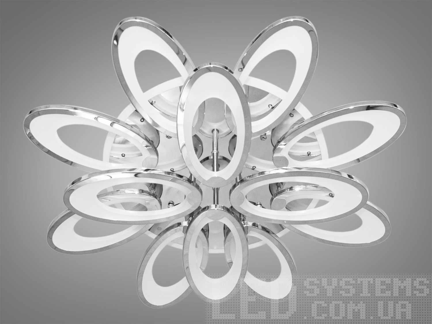 LED-люстра у вітальню з кольоровим підсвічуванням також використовується в спальню, зал або на кухню, підходить на площу приміщення приблизно 24 кв. м.
Світлодіодна люстра має кілька режимів: холодний 6400К, нейтральний 4500К, теплий 2700К, включення-вимикання.
Стельовий світильник має електронний димер, що дозволяє регулювати яскравість люстри від 5% до 100% за допомогою пульта, що постачається разом із люстрою.
Люстра світить яскраво, але не сліпить за рахунок матеріалу акрилу, до того ж цей матеріал дуже міцний його важко пошкодити. Кріпиться до навісних, натяжних, звичайних стель.