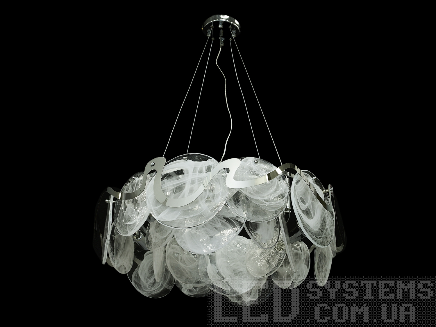 Люстра підвіс із круглими скляними елементами на 8 ламп, з металевим корпусом добре виглядатиме в сучасному інтер'єрі зали, спальні, коридору або кухні.&nbsp;На неї можна дивитися під будь-яким кутом, і не дивлячись на легкість конструкції люстри, ви завжди бачитимете лампи тільки через матове скло.&nbsp;Висота люстри регулюється, завдяки чому підходить для низьких стель. Люстра-підвіс під звичайні лампочки розжарювання, економки або світлодіодні лампи з цоколем Е14.&nbsp;Стельове кріплення на планку універсальне підходить для навісних, натяжних та звичайних стель.&nbsp;
Увага. Вага люстри понад 10 кг.