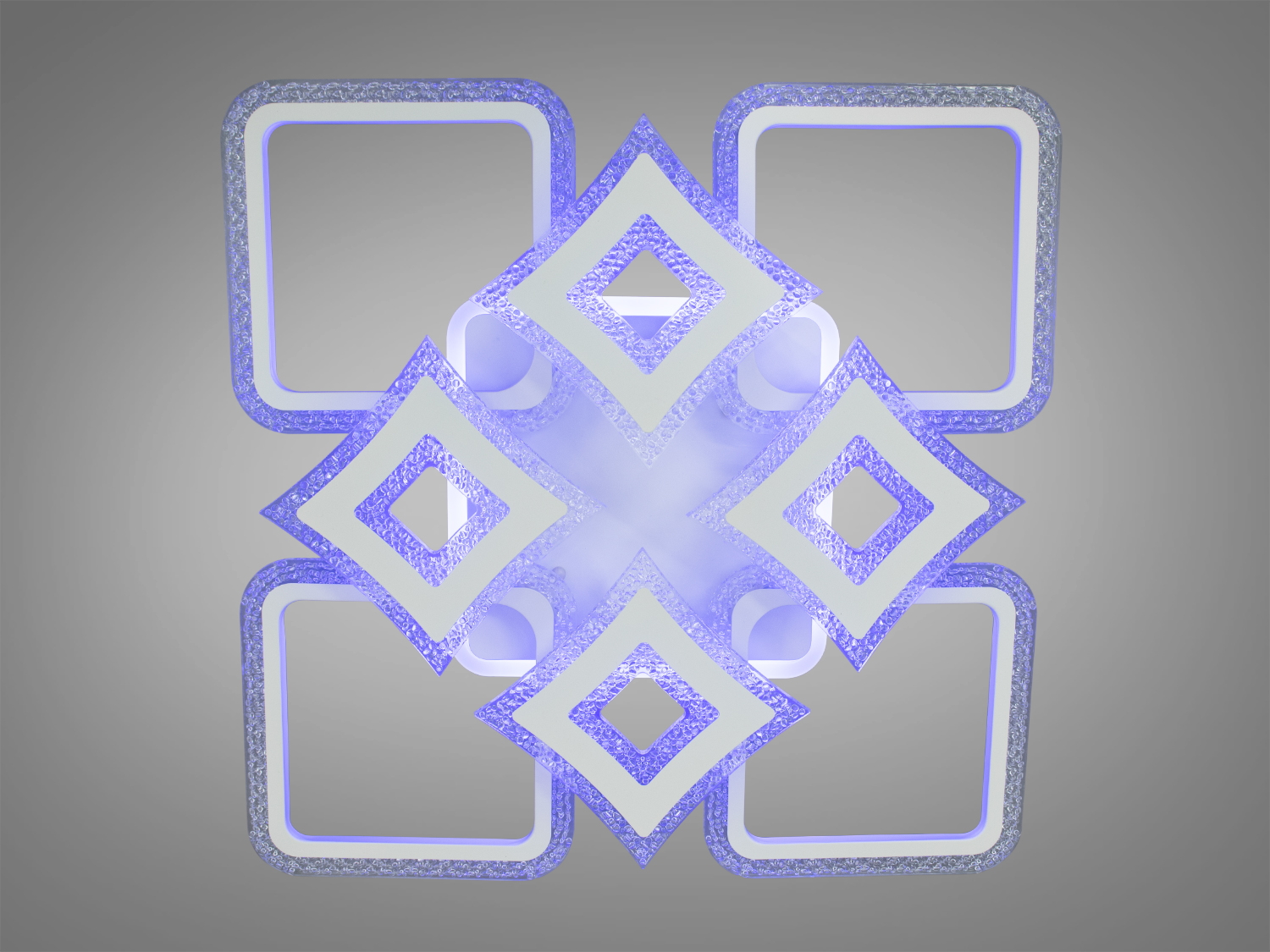 Яскрава LED-люстра для залу з диммером, з пультом, з LED підсвічуванням підходить на площу приміщення приблизно 24кв.м. Застосовується для зали, вітальні, спальні, дитячої, оскільки відсутні скляні елементи.
Світлодіодна люстра має кілька режимів: холодний 6000К, нейтральний 4100К, теплий 3200К, включення-вимикання, кольорове підсвічування. Люстра має електронний димер, що дозволяє регулювати яскравість люстри від 5% до 100% за допомогою пульта, що входить до комплекту.
Плафони виготовлені з прозорого акрилу з декоративними бульбашками. Через прозорі акрилові плафони просвічує колір стелі, причому включена люстра залишить на стелі неповторний візерунок, до того ж цей матеріал дуже міцний - його важко пошкодити.
Кріпиться до стелі будь-якого типу універсальним кріпленням на монтажну планку.