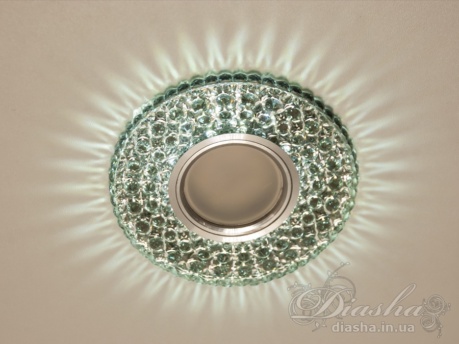 Вбудований кришталевий світильник Diasha 2302BK з димчатим склом і LED підсвічуванням 3 Вт 6400K. Підходить для акцентного контурного освітлення стелі у житлових приміщеннях.