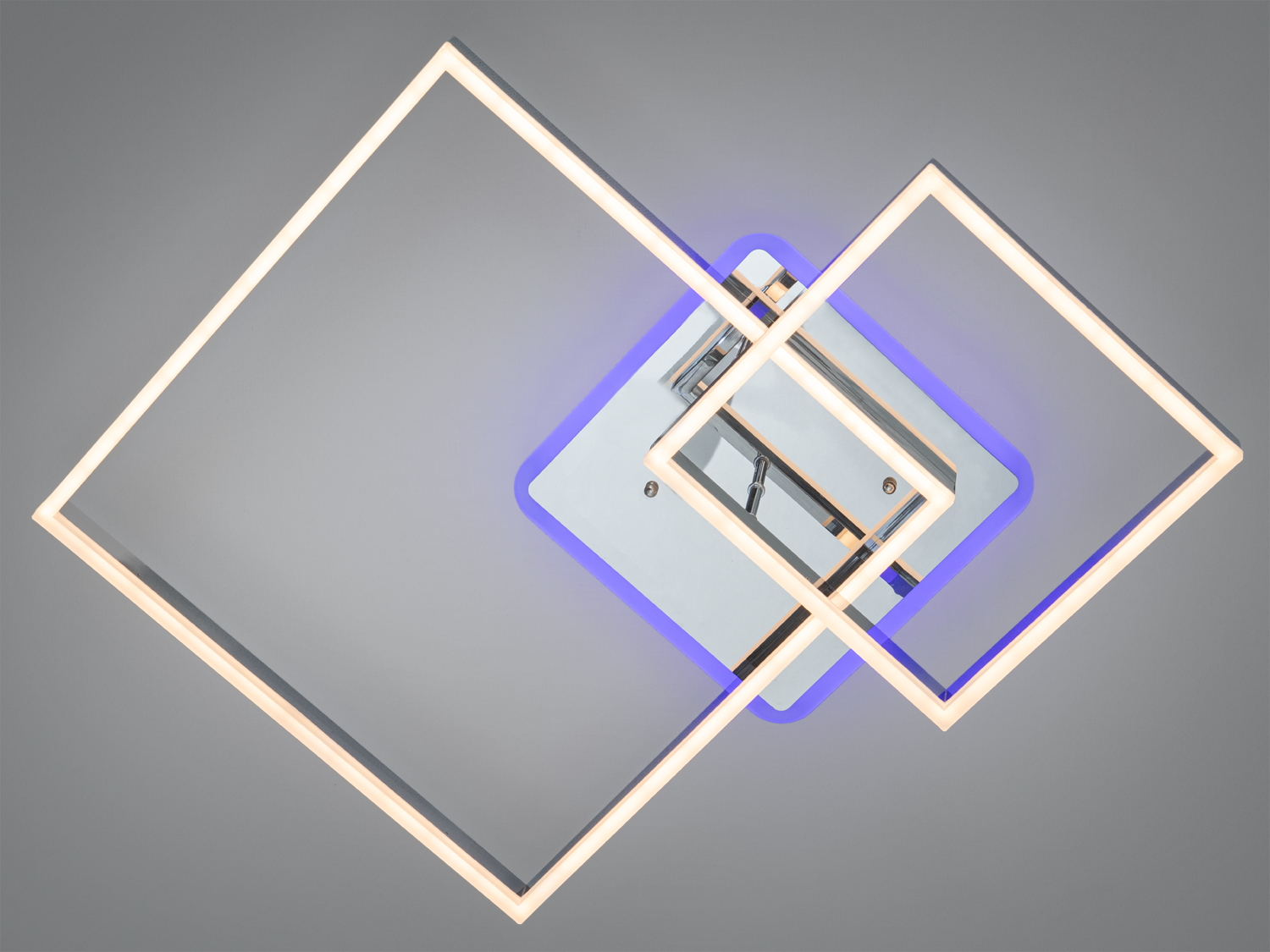 Потолочна LED люстра 2549HR у хромі з дистанційним керуванням двоквадратна форма для сучасних інтер′єрів