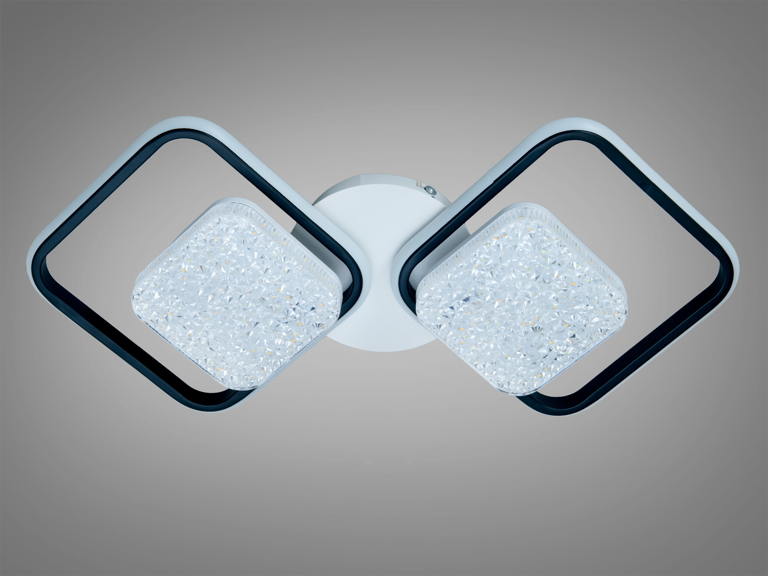 Потолочний LED світильник Diasha з двома квадратними панелями, дистанційним керуванням і сучасним дизайном у біло-чорному виконанні.