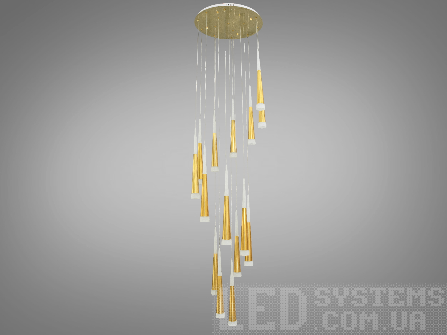 Каскадна LED люстра для сходового холу на 15 підвісів у сучасному виконанні добре виглядатиме в інтер'єрі вітальні або зали, ресторану або великого сходового холу.
Яскраве світло повинне бути тільки там де воно дійсно потрібне, а решта має висвітлюватися легким світлом, що заповнює. Саме для створення якісного локального освітлення ми пропонуємо використовувати ці світильники.
Кріпиться до стелі будь-якого типу універсальним кріпленням на монтажну планку.