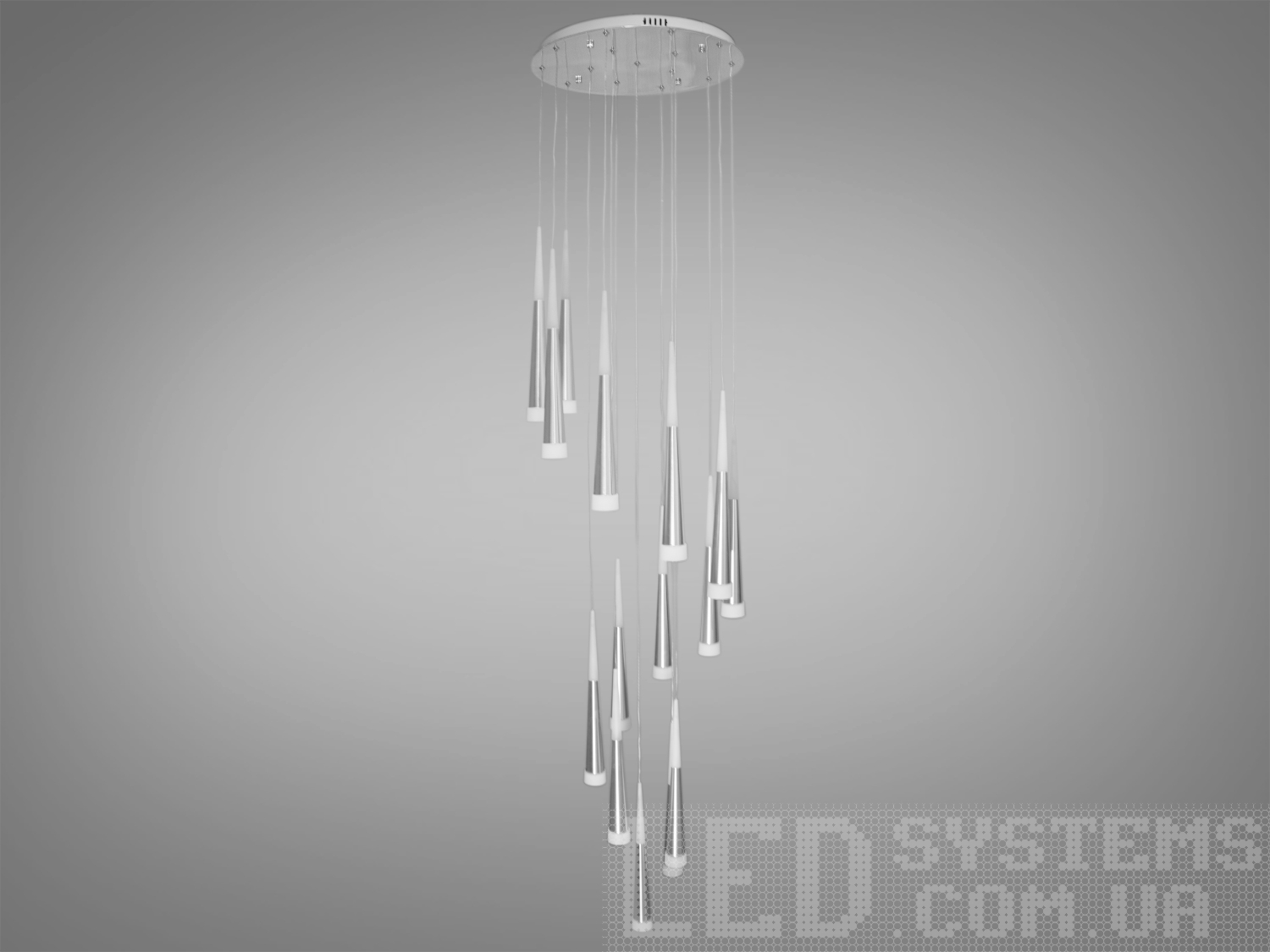 Висока каскадна світлодіодна люстра для залу на 15 підвісів у стильному сучасному виконанні добре виглядатиме в інтер'єрі вітальні чи зали, ресторану або великого сходового холу.
Яскраве світло повинне бути тільки там де воно дійсно потрібне, а решта має висвітлюватися легким світлом, що заповнює. Саме для створення якісного локального освітлення ми пропонуємо використовувати ці світильники.
Кріпиться до стелі будь-якого типу універсальним кріпленням на монтажну планку.
.