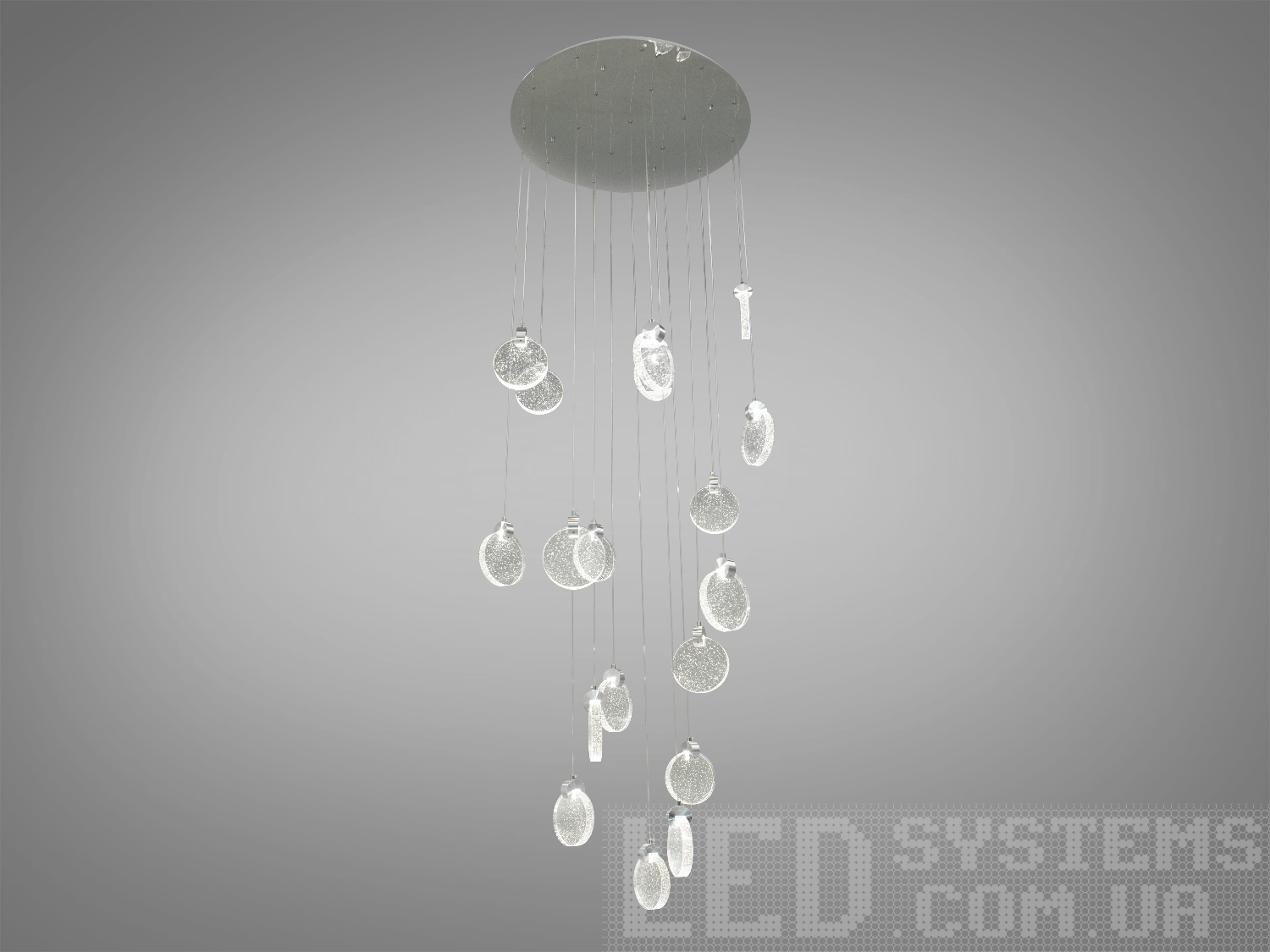 Підвісна сучасна світлодіодна люстра для холу на 18 підвісів у стильному виконанні добре виглядатиме в інтер'єрі вітальні або зали, ресторану або великого сходового холу.
Яскраве світло повинне бути тільки там де воно дійсно потрібне, а решта має висвітлюватися легким світлом, що заповнює. Саме для створення якісного локального освітлення ми пропонуємо використовувати ці світильники.
Кріпиться до стелі будь-якого типу універсальним кріпленням на монтажну планку.