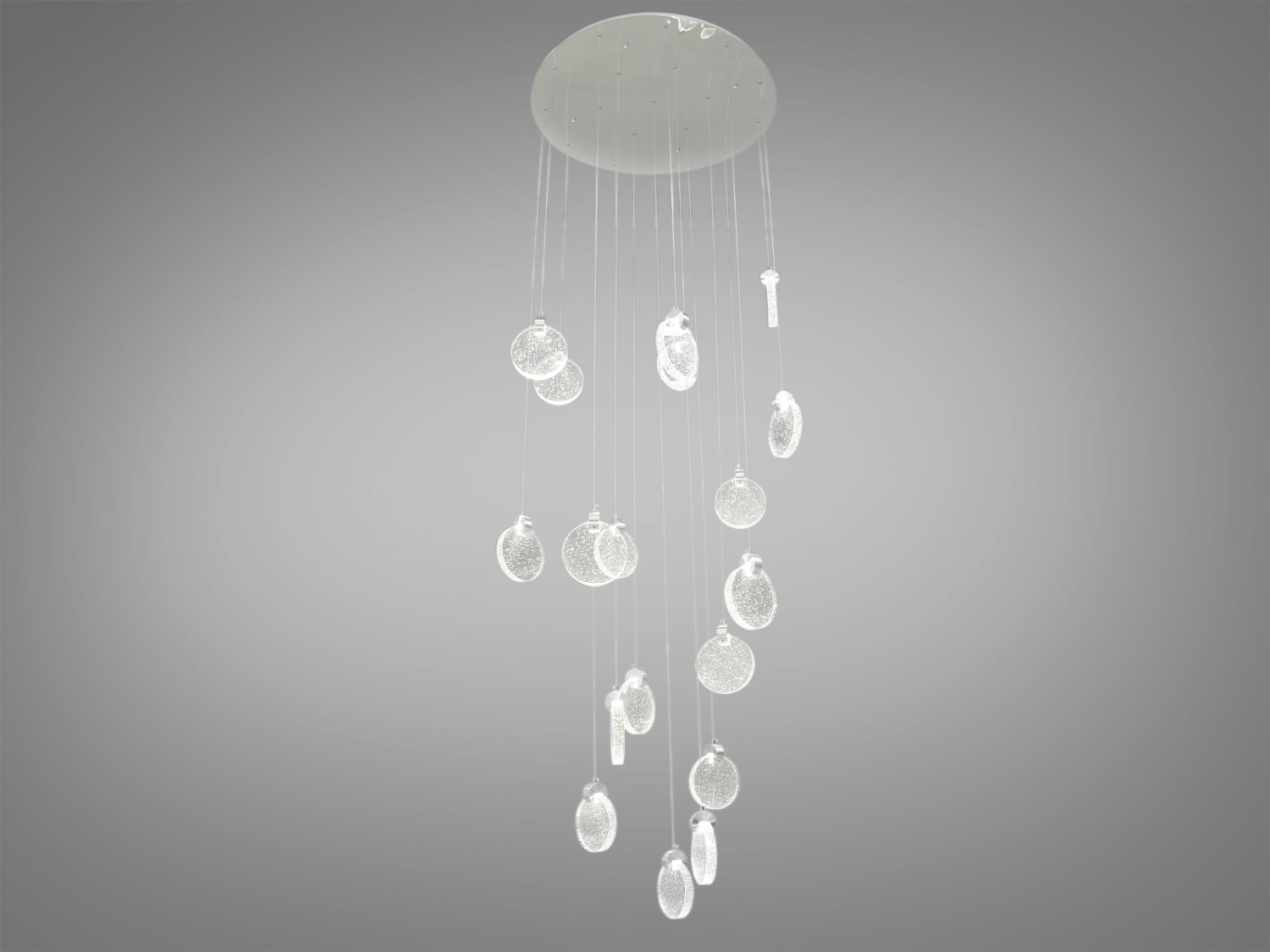 Подовжена LED люстра в між сходовий проліт на 18 підвісів у стильному виконанні добре буде виглядати в інтер'єрі вітальні або зали, ресторану або великого сходового холу.
Яскраве світло повинне бути тільки там де воно дійсно потрібне, а решта має висвітлюватися легким світлом, що заповнює. Саме для створення якісного локального освітлення ми пропонуємо використовувати ці світильники.
Кріпиться до стелі будь-якого типу універсальним кріпленням на монтажну планку.