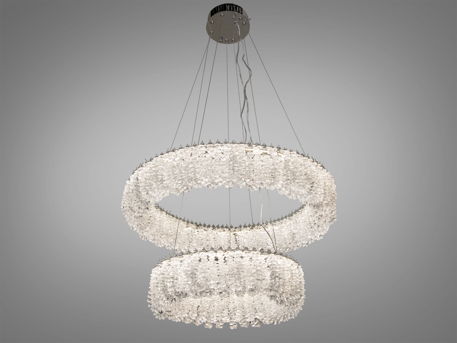 Підвісна кришталева світлодіодна люстра 60 Вт у хромі, ідеальна для сучасного інтер′єру.