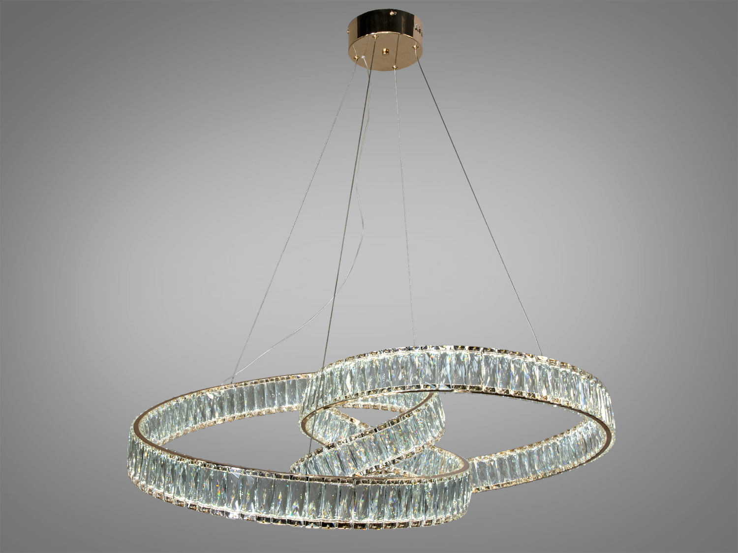 Дизайнерська кришталева світлодіодна люстра на тросах, потужністю 175 Вт, з унікальним дизайном і регулюванням освітлення.