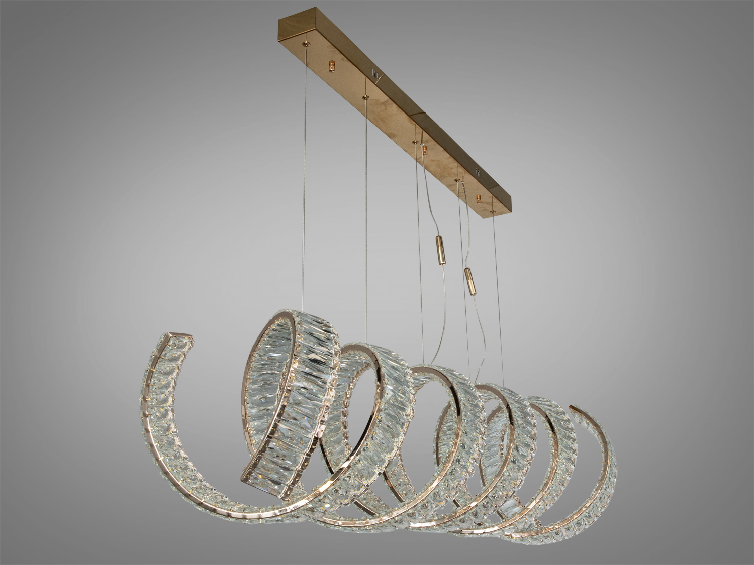Світлодіодна люстра LED підвіс 533-1200SG золото зі спіральним кристалічним дизайном для сучасного інтер′єру та акцентного освітлення.
