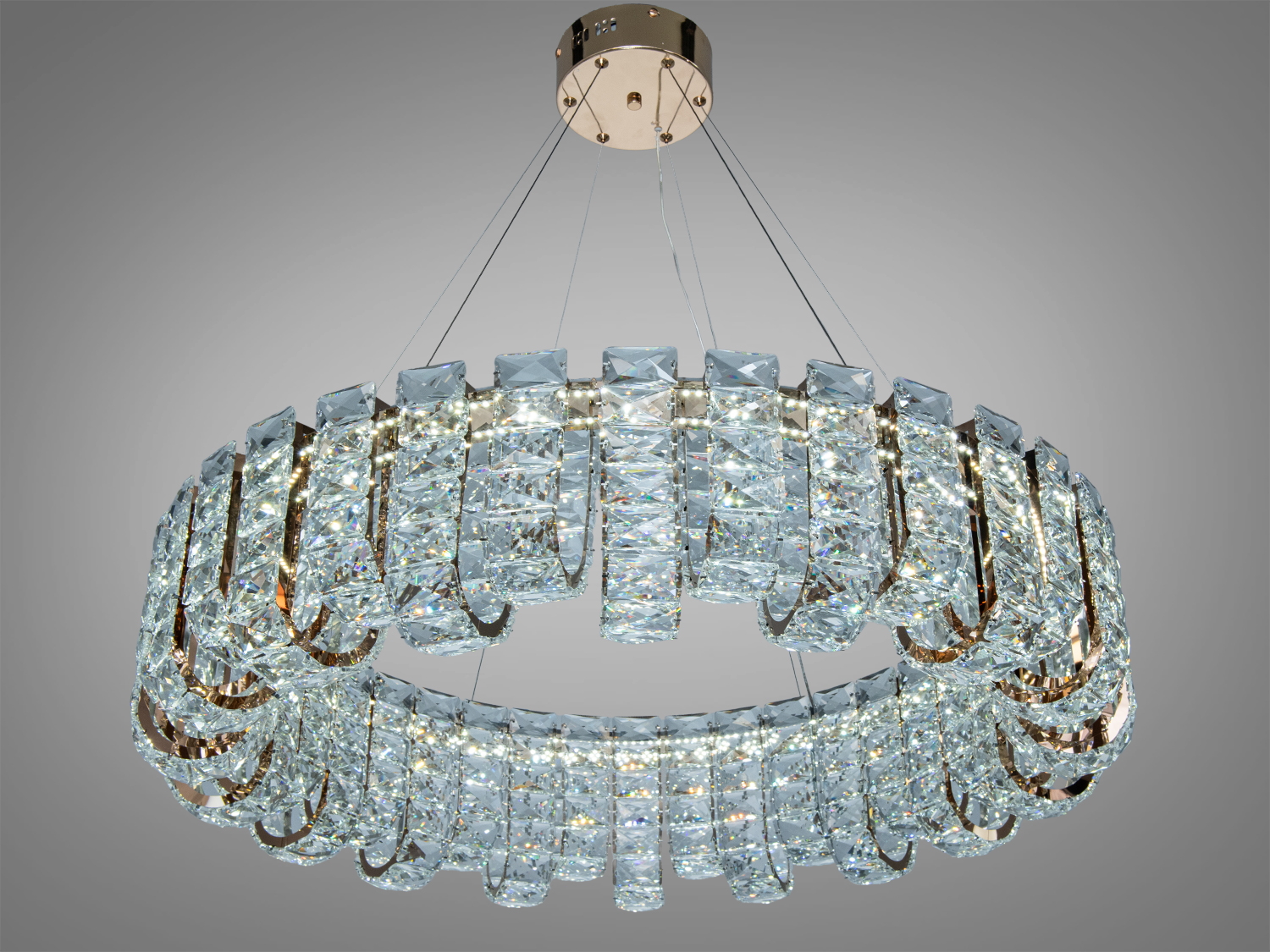 Підвісна кришталева LED люстра 83Вт у золоті з пультом дистанційного керування для кімнат до 14 м².