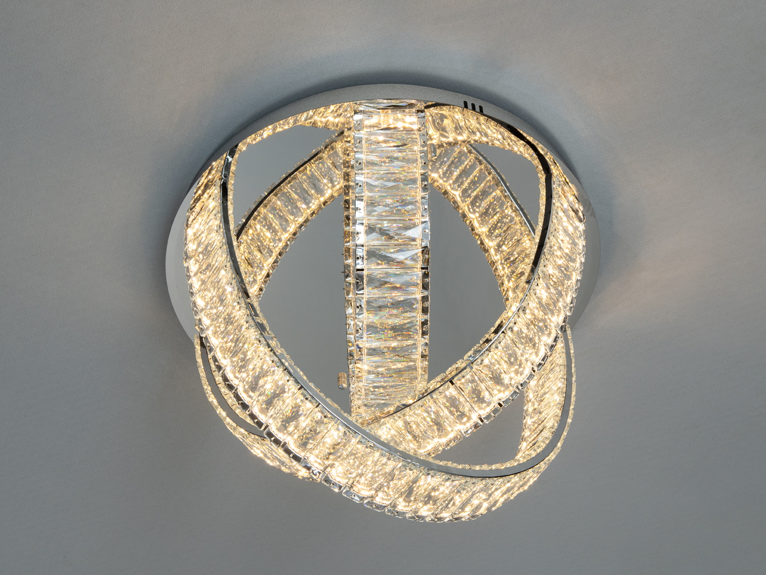 Світлодіодна кришталева люстра 578-500CH-LS хром 100 Вт з трьома кільцями та пультом дистанційного керування, для освітлення до 17 м².