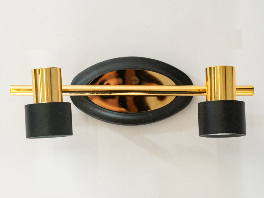 Світлодіодний настінний спот Diasha 6 Вт у чорному та золоті з двома рухомими плафонами і перемиканням CCT через вимикач — рішення для підсвічування дзеркал і картин.