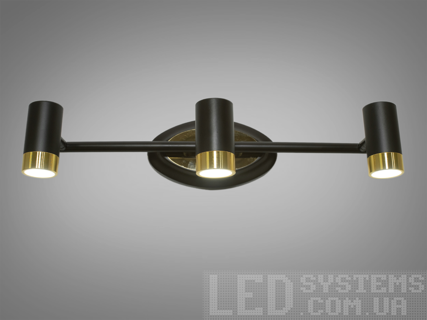 Настінний LED світильник 9W чорний золото з 3 акриловими розсіювачами. Підсвічування для дзеркал і картин із перемиканням колірної температури через настінний вимикач.