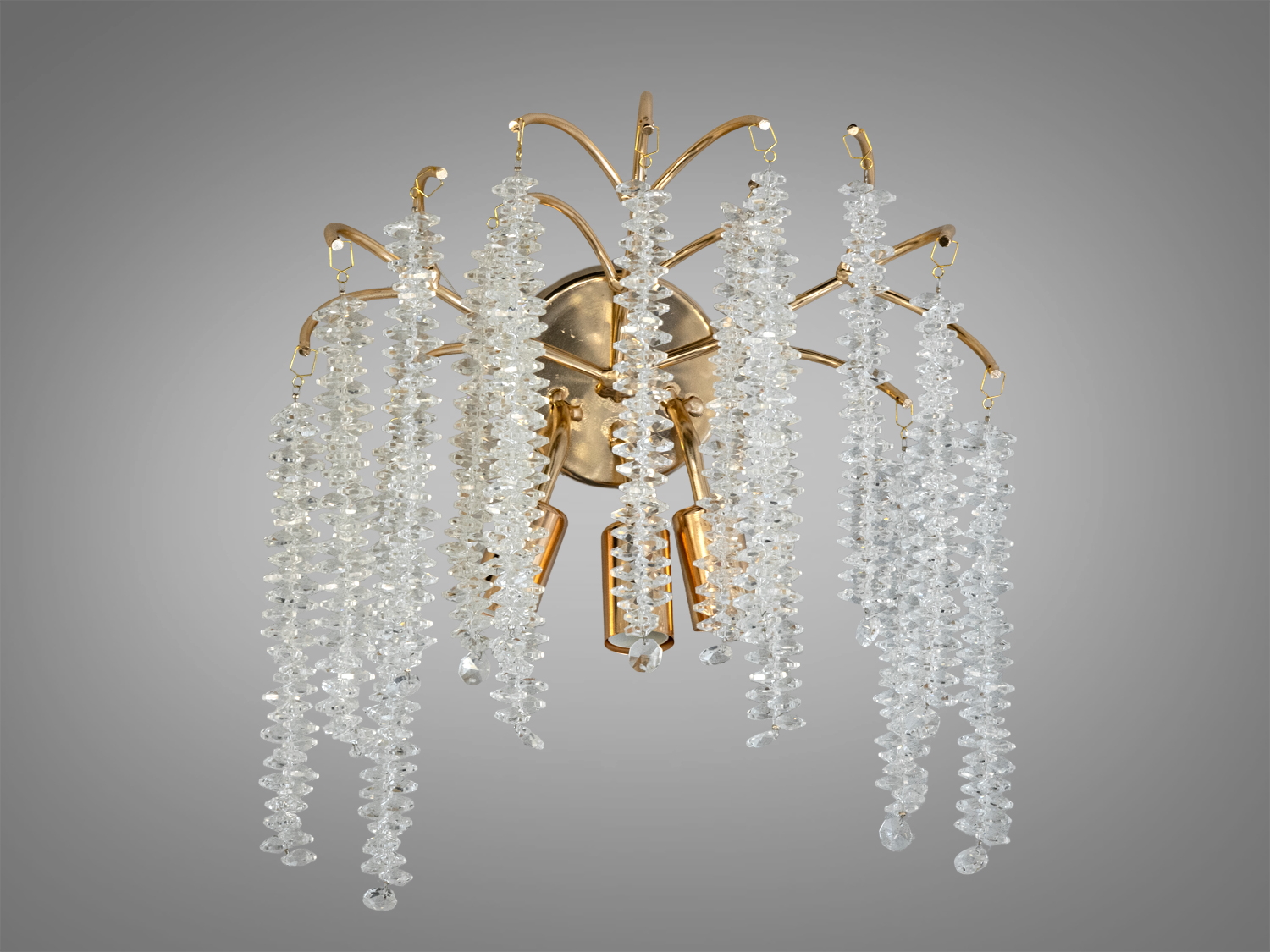 Кришталевий бра Гліцинія з золотистим каркасом та каскадними підвісками. Ідеально підходить для класичних інтер′єрів.