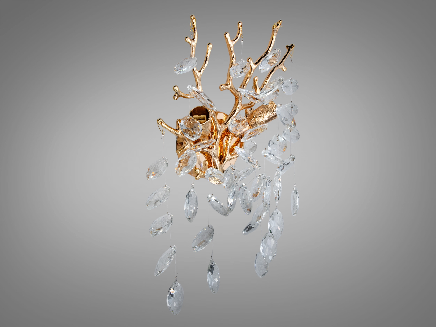 Настінний світильник з кришталем серії ′Глициния′ в золоті. Ідеально для розкішних інтер′єрів, створює ефект водоспаду.