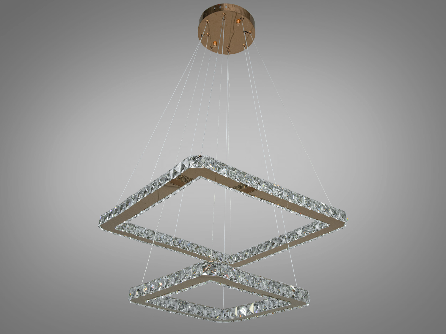 Сучасна підвісна кришталева LED люстра у розкішному золотому кольорі, ідеальна для вітальні.