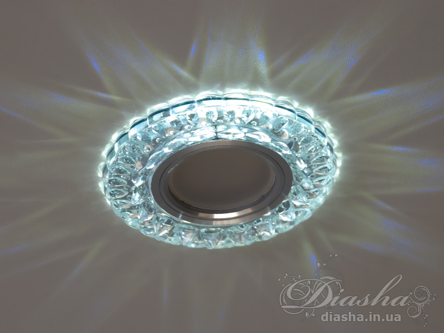 Точковий світильник 7325WH+BL з LED підсвічуванням у біло-синій гаммі для сучасного інтер′єру.