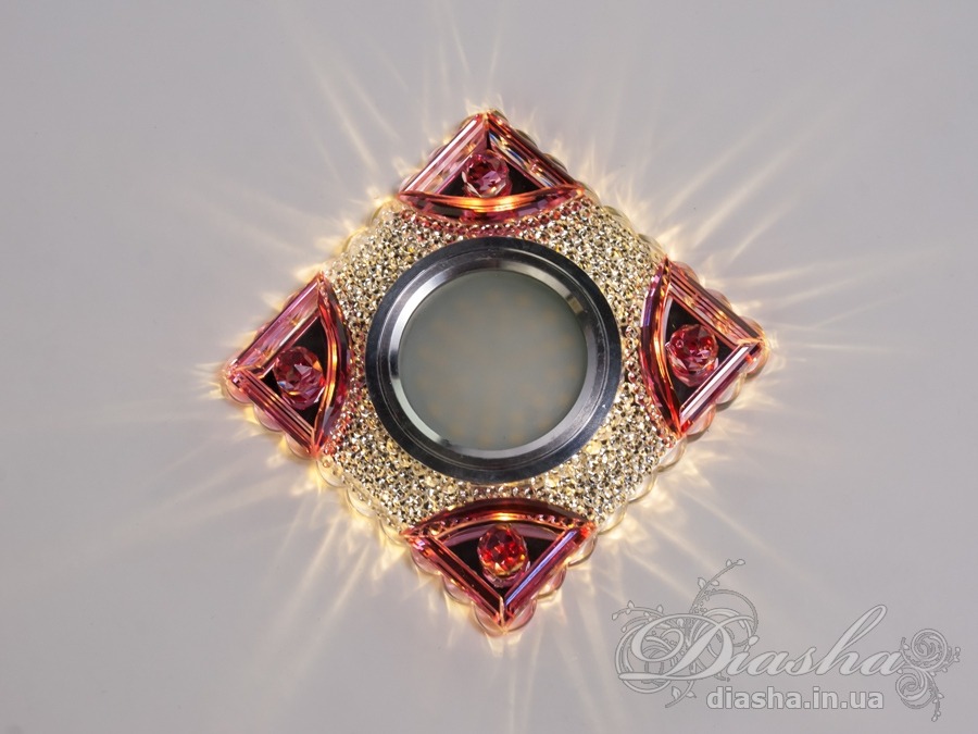 Точковий світильник Diasha 7710WH+RR з білим та рожевим склом. Вбудоване LED підсвічування додає затишку та вишуканості.