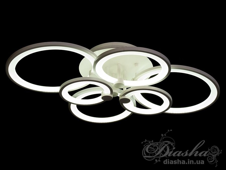 Світлодіодна стельова люстра 8022, 115W, чорний колір. Регулювання яскравості та колірної температури, акрилові плафони для рівномірного світла.