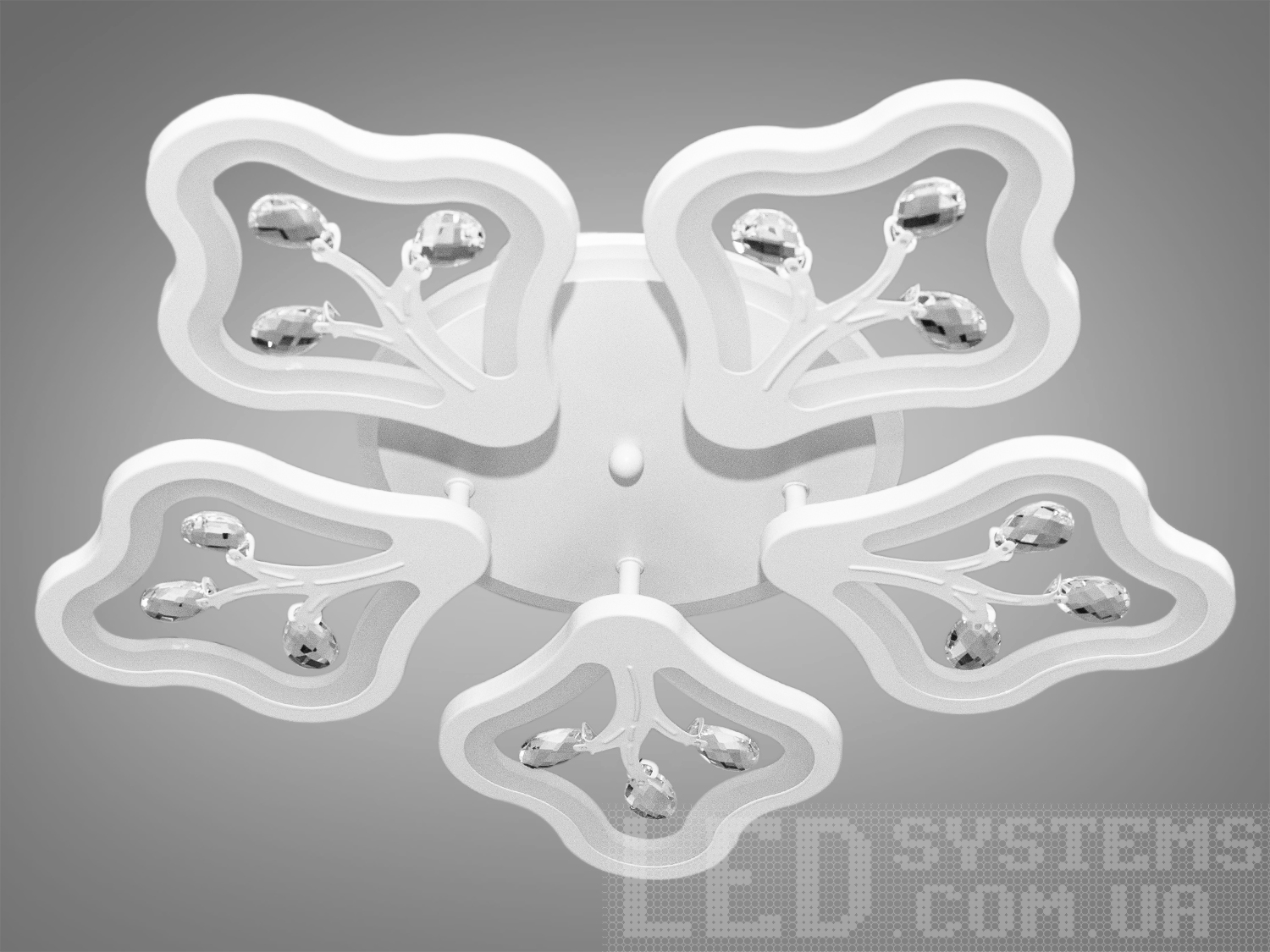 Сучасна акрилова лед люстра в стилі хай-тек білого кольору з пультом підходить для приміщень з площею приблизно 12кв. м.&nbsp;Є різні режими освітлення: теплий, нейтральний, холодний, кольорове підсвічування. Включення, виключення і регулювання яскравості відбувається з пульта дистанційного керування.&nbsp;Підходить для невисоких стель (натяжних, навісних, звичайних). Застосовується для спальні, кухні, а також дитячої кімнати-відсутні скляні елементи.