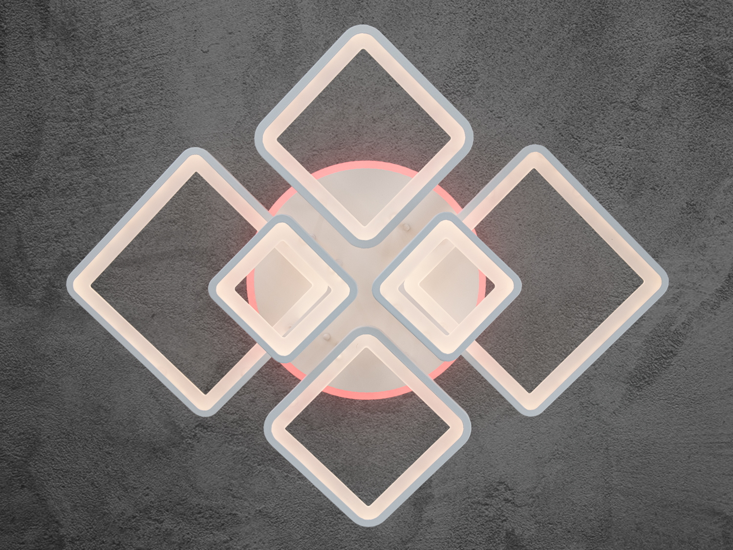 LED-люстра з димером у спальню з підсвіткою потужністю 115 Вт має кілька режимів: холодний 6000К, нейтральний 4100К, теплий 3200К, кольорова підсвітка, поєднаний режим 