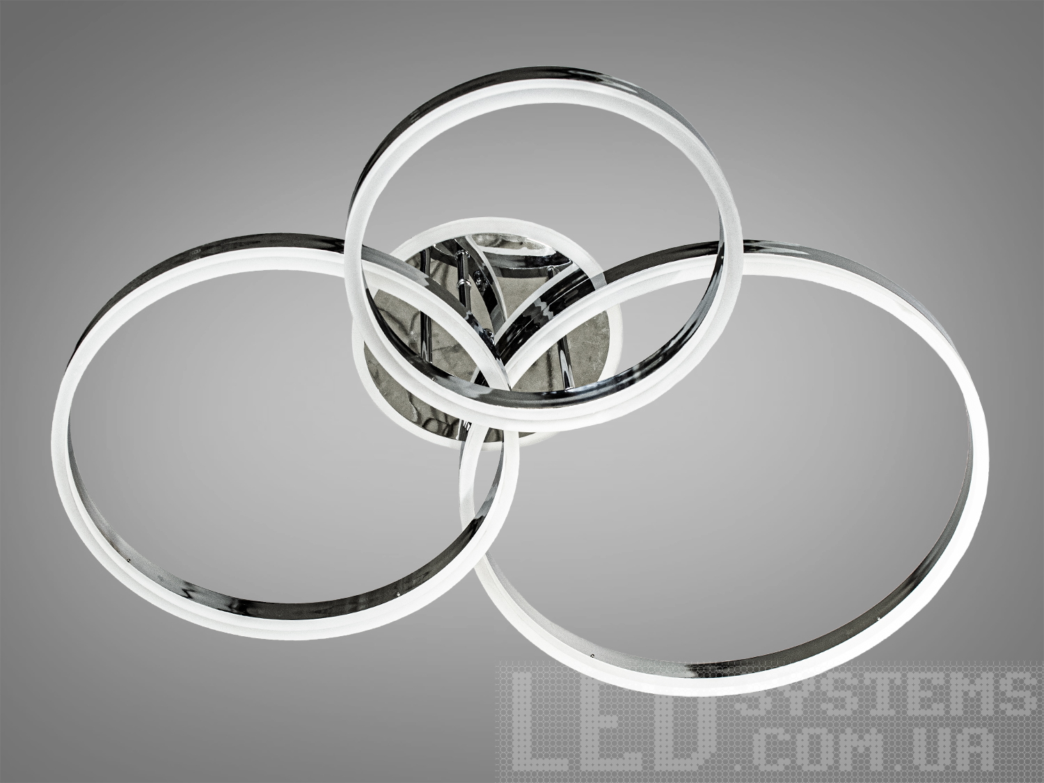 Сучасна світлодіодна люстра колами з пультом з підсвічуванням підходить на площу приміщення приблизно 18кв. м. Світлодіодна люстра має кілька режимів: холодний 6400К, нейтральний 4500К, теплий 2700К, LED підсвічування, суміщений режим - будь-яке основне світло плюс будь-який колір світлодіодного підсвічування. Люстра має електронний димер, що дозволяє регулювати яскравість люстри від 5% до 100% за допомогою пульта, що йде в комплекті з люстрою. Розсіювач виконаний з литого акрилу рівномірно розподіляє світло по приміщенню. Підходить для невисоких стель (натяжних, навісних, звичайних). Застосовується для спальні, зали, вітальні, їдальні, дитячої (відсутні скляні елементи).