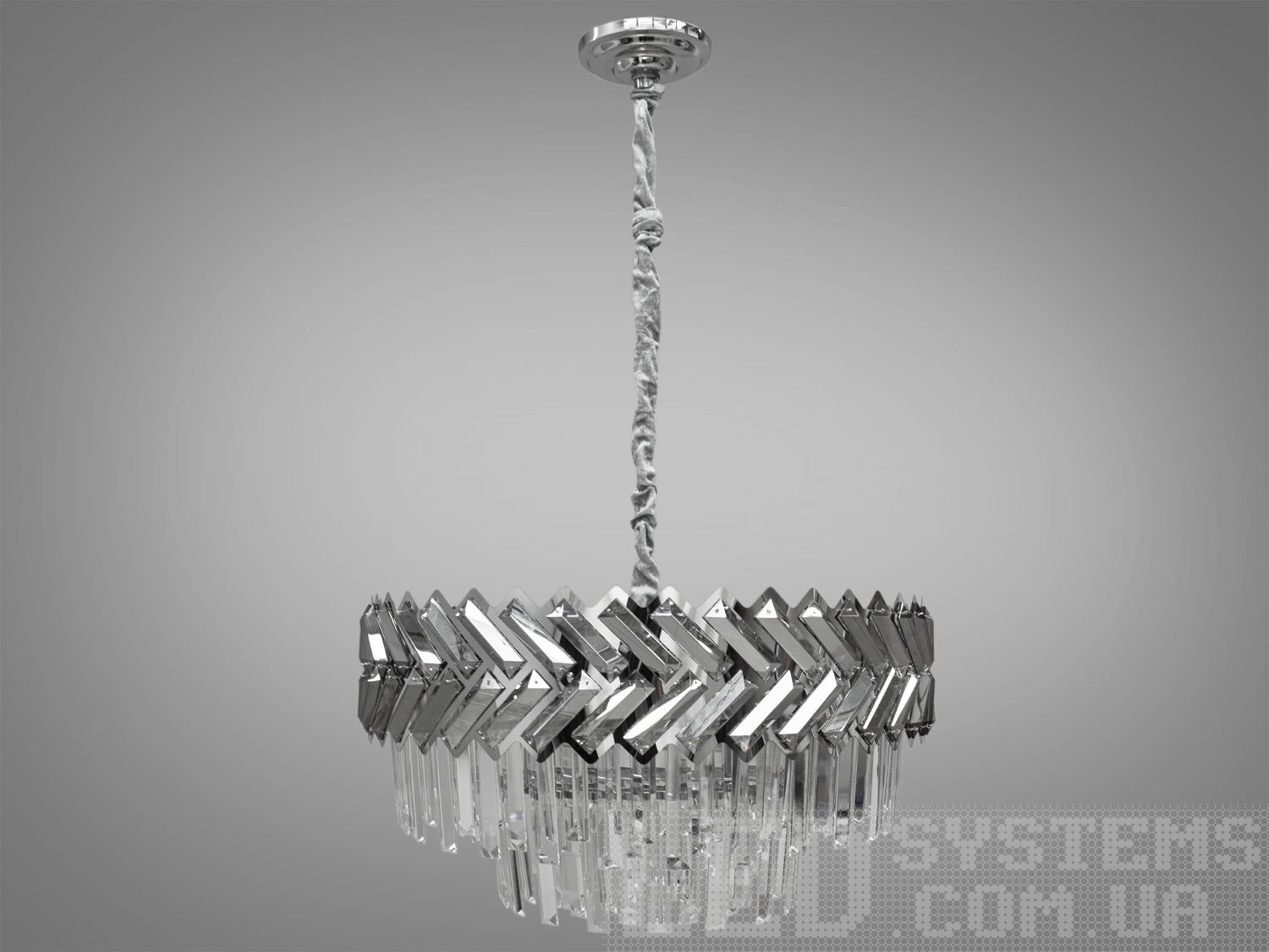 Сучасна кришталева люстра в спальню з кришталевими елементами в металевому корпусі добре виглядатиме в сучасному інтер'єрі залу, вітальні, спальні, коридору або кухні. На неї можна дивитися під будь-яким кутом, і не дивлячись на легкість конструкції люстри, ви завжди бачитимете лампи тільки через кришталеві підвіски. Висота люстри регулюється, завдяки чому підходить для низьких стель.
Сучасна люстра під звичайну лампочку із цоколем Е14. Стельове кріплення на планку універсальне підходить для підвісних, натяжних та звичайних стель.
Увага. Вага люстри понад 12кг.