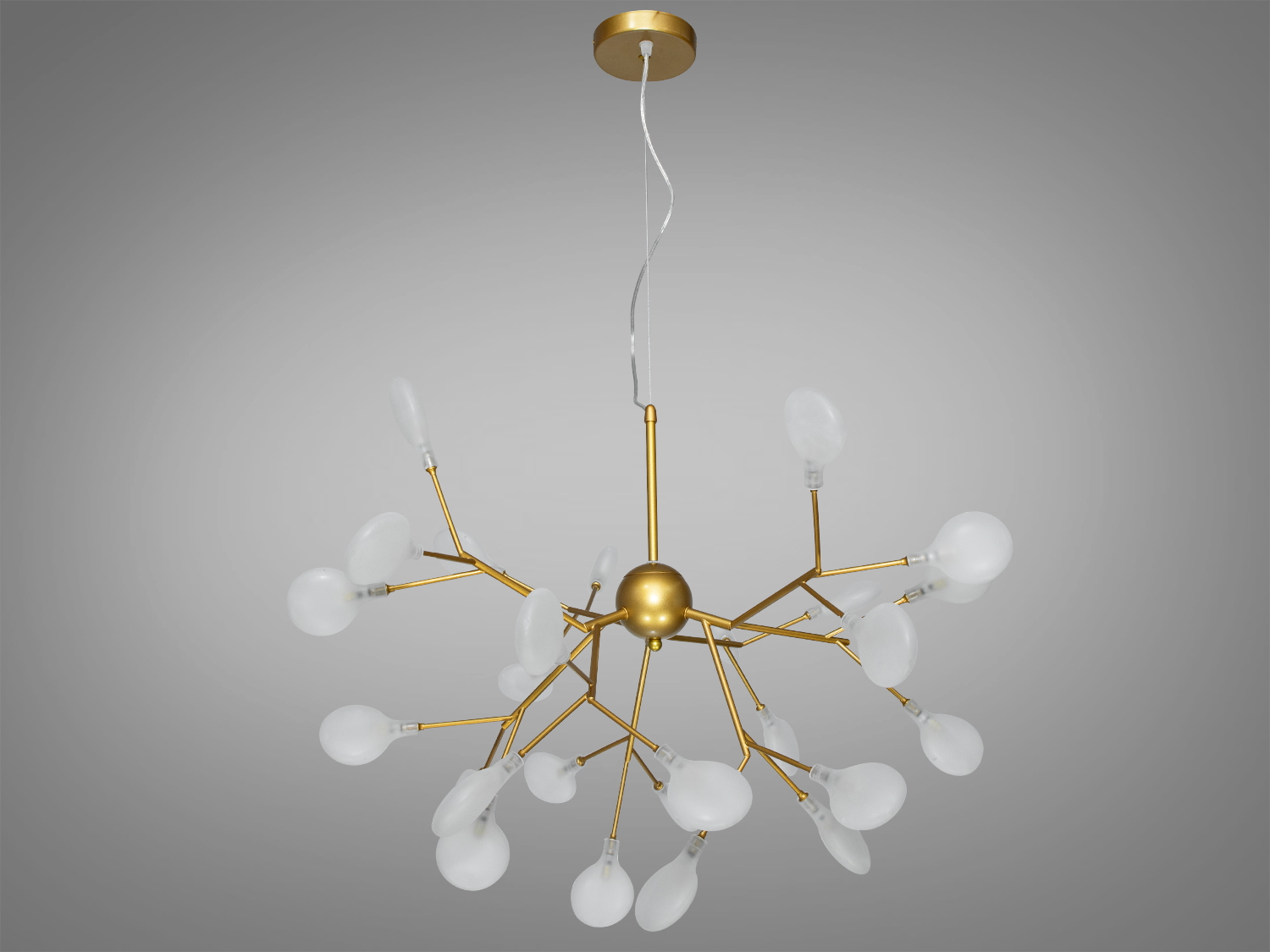 Скандинавський лофт представляє лаконічний і в той же час дуже стильний дизайн, який підійде для поціновувачів мінімалізму та свободи думки в інтер'єрі. Люстри Firefly в стилі &laquo;лофт&raquo; ідеально впишуться в сучасні будинки, квартири, кафе, арт-простір, коворкінги, квеструми.
У цій підвісній люстрі дизайнери втілили частинку природної краси природи. У вимкненому стані вона є не менш витонченою композицією - квітуче дерево.
Розрахована на 27 ламп світлодіодних чи галогенових з патроном типу G4. Люстра з металевою основою та матовими скляними плафонами, які ідеально розсіяють світло.
Кріпиться до підвісних, натяжних та звичайних стель універсальним кріпленням &ndash; на планку.