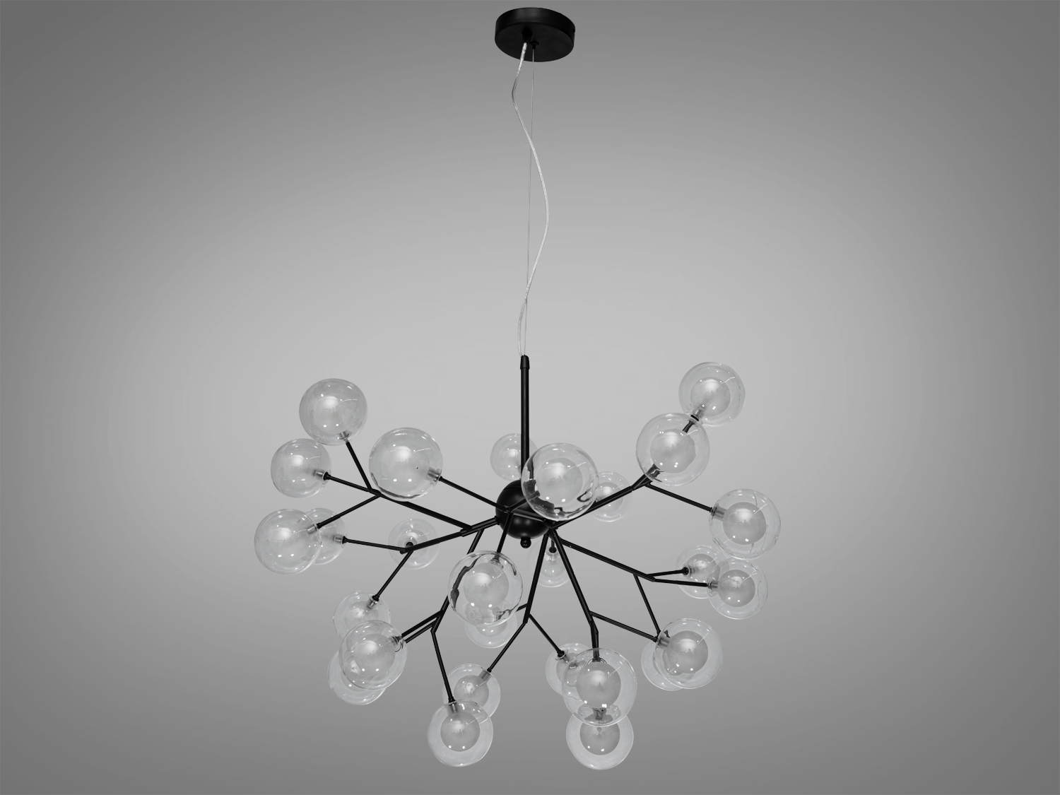 Елегантна люстра &laquo;Світлячок&raquo; у вітальню вражає своєю величчю, елегантністю та стилізованою еклектикою, роблячи її ідеальним елементом для ефектних та стильних інтер'єрів. Люстра стане центральним акцентом у просторі з мінімалістичним дизайном, де прості лінії та витончені матеріали важливі.
Застосовується у великі гостьові кімнати чи вітальні. Завдяки величезному діаметру, ця люстра підійде для великих просторів, таких як вестибюлі готелів або лобі, арт-простір.Використовуйте у ресторанах чи готелях, де є еклектичний стиль, де різноманітність стилів та матеріалів об'єднані.
Люстра має великий діаметр 70 см, створюючи враження величезної, але елегантної світлової конструкції. 27 скляних плафонів у формі куль діаметром 8 см надають їй витонченості та легкості.У кожному прозорому скляному плафоні розташована лампочка з патроном G4 та потужністю 20 W, створюючи яскраве та приємне освітлення.
Кріпиться до стелі будь-якого типу універсальним кріпленням на монтажну планку.