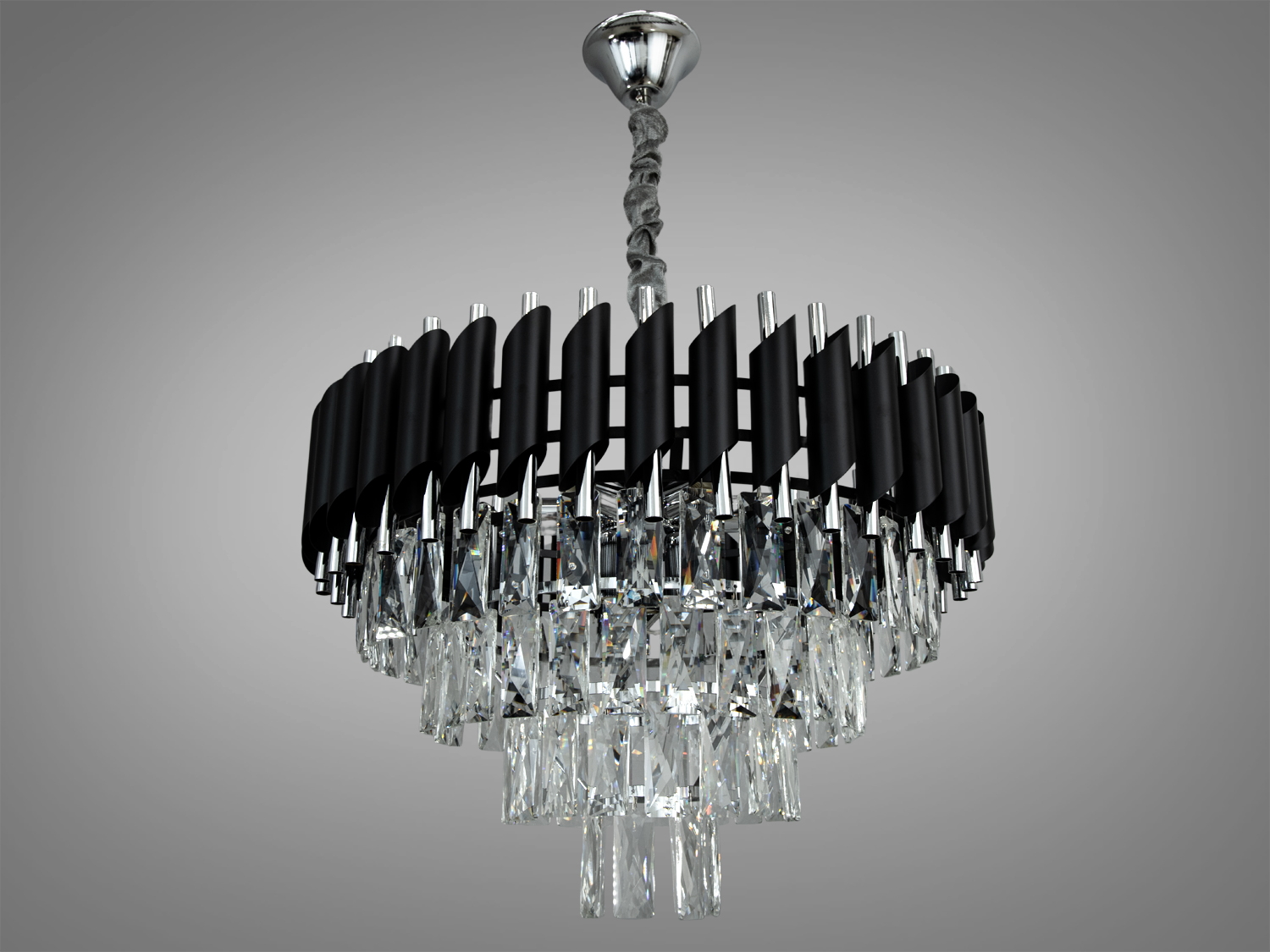 Стильна сучасна кришталева люстра на 9 ламп. Комбінація традиційних технік з сучасними дизайнерськими рішеннями дозволяє люстрі задовольнити смаки навіть найвибагливіших клієнтів.