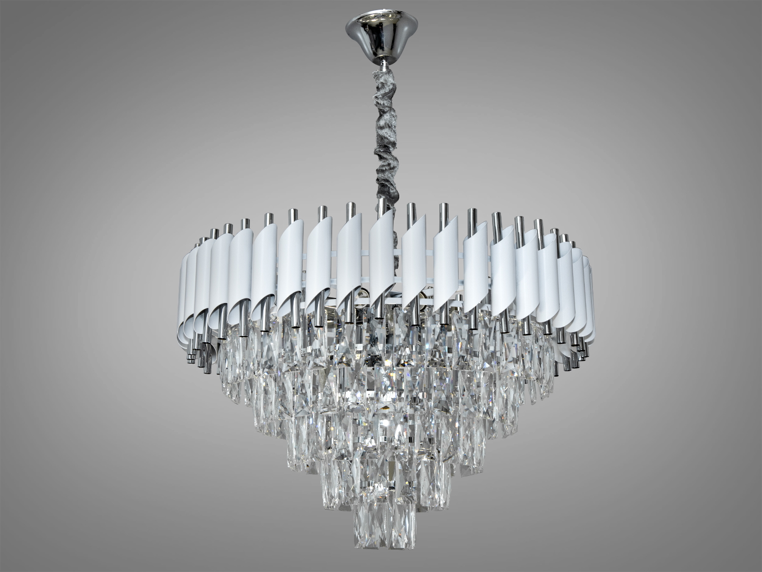 Елегантна кришталева люстра-підвіс для холу з металевим корпусом та кришталевими підвісками добре виглядатиме в інтер'єрі спальні, зали, вітальні, їдальні, квартирі студії, як у стилі лофт, так і в класичному інтер'єрі. При цьому у будь-якому стилі вона залишається 