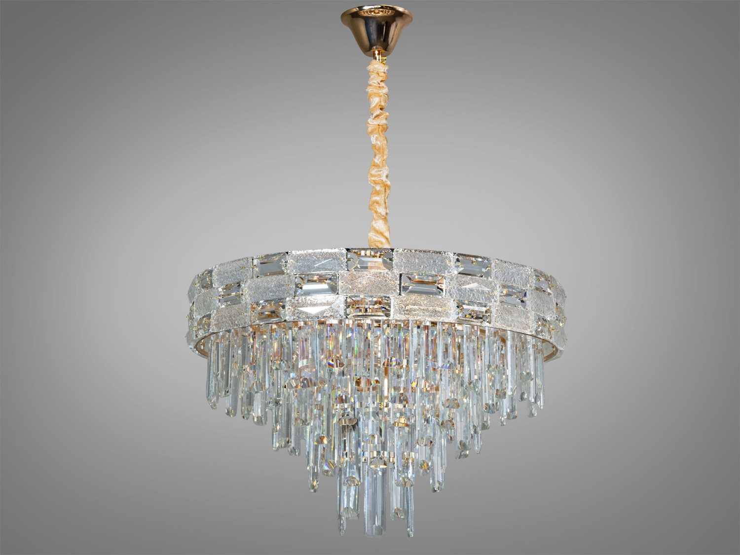 Вишукана хрустальна люстра 9085 в золоті з каскадними підвісками для стильного інтер′єру. Ідеально підходить для вітальні та їдальні.