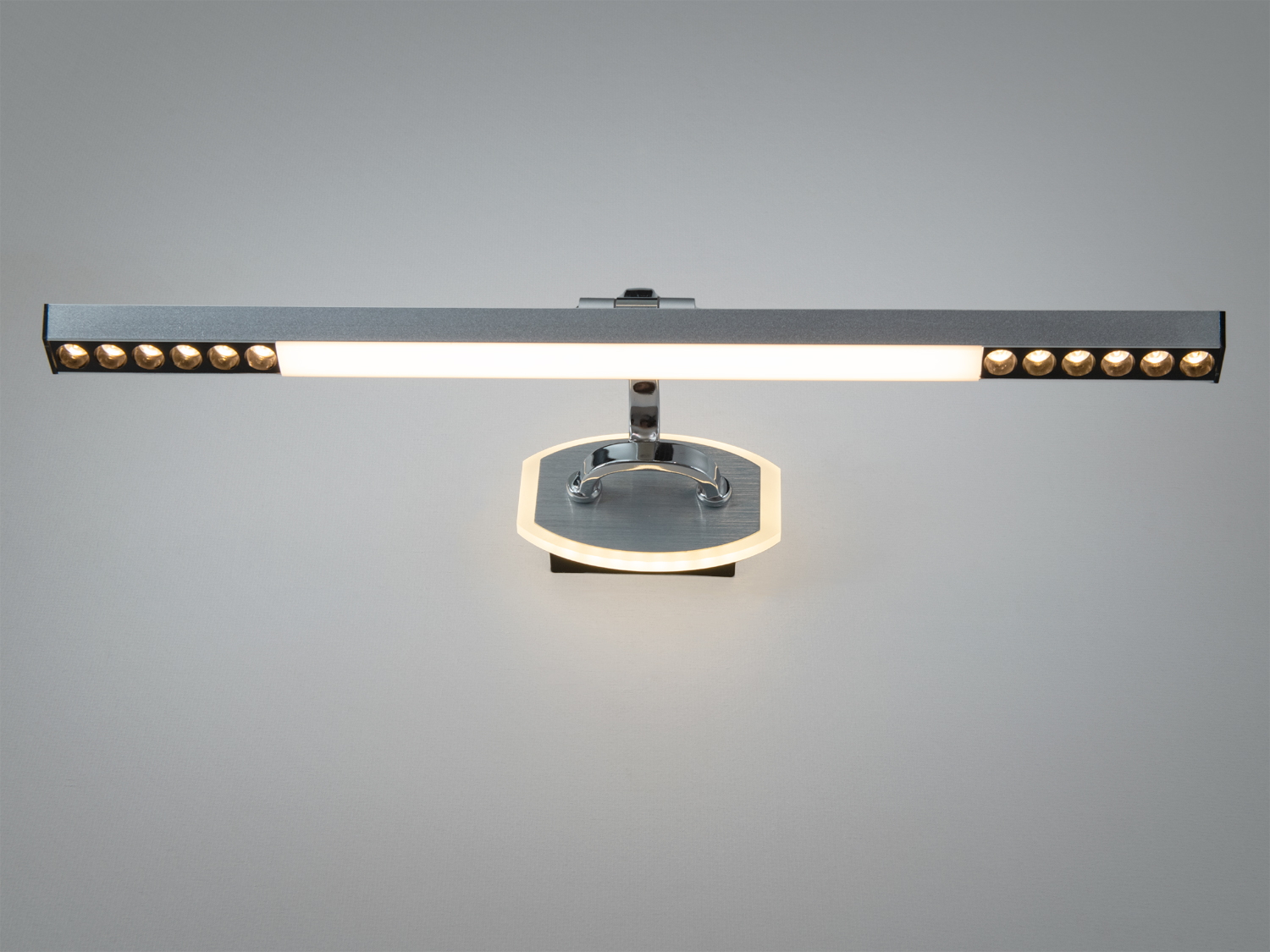 Настінний LED світильник Diasha 20 W у матовому сірому кольорі. Рівномірна лінія світла для дзеркал і картин, керування від звичайного настінного вимикача.