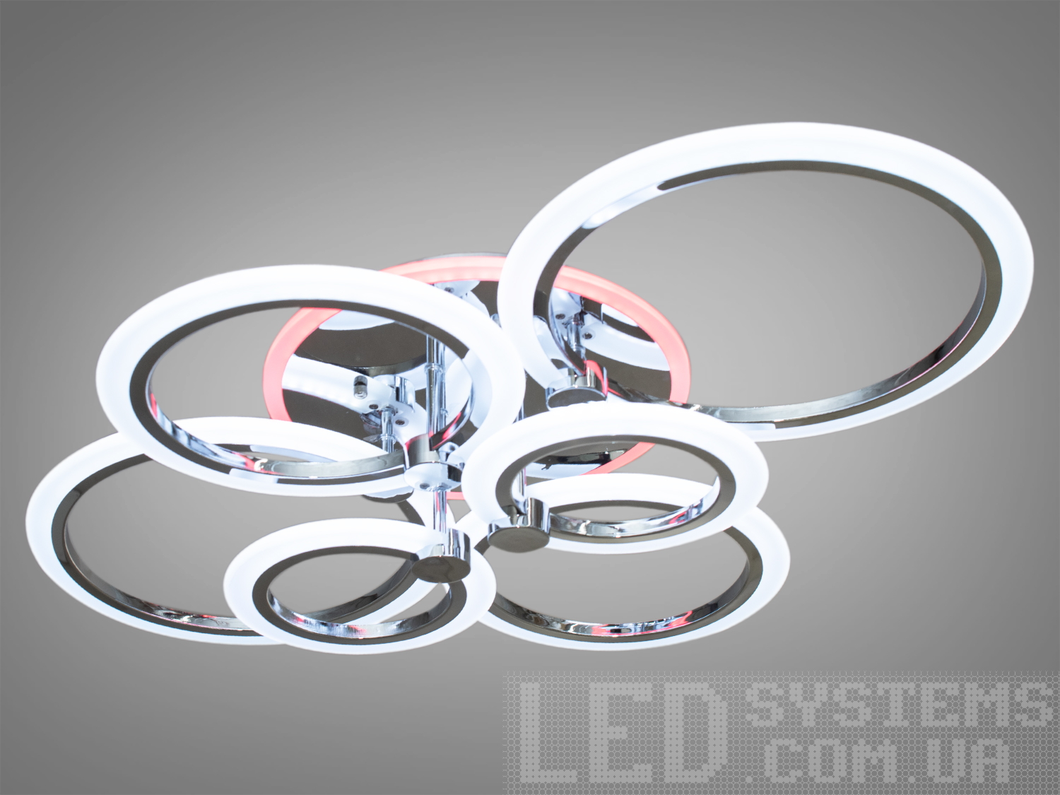 Світлодіодна акрилова люстра в зал в стилі хай-тек підходить для приміщень з площею приблизно 15кв. м. Є різні режими освітлення: холодний 6400К, нейтральний 4500К, теплий 2700К, кольорове підсвічування.&nbsp;Включення, віключенне і регулювання яскравості відбувається з пульта дистанційного керування. Підходить для невисоких стель (натяжні, навісні, звичайні). Для кухні, спальні, не великого залу,&nbsp;а також для дитячої кімнати так як відсутні скляні елементи.