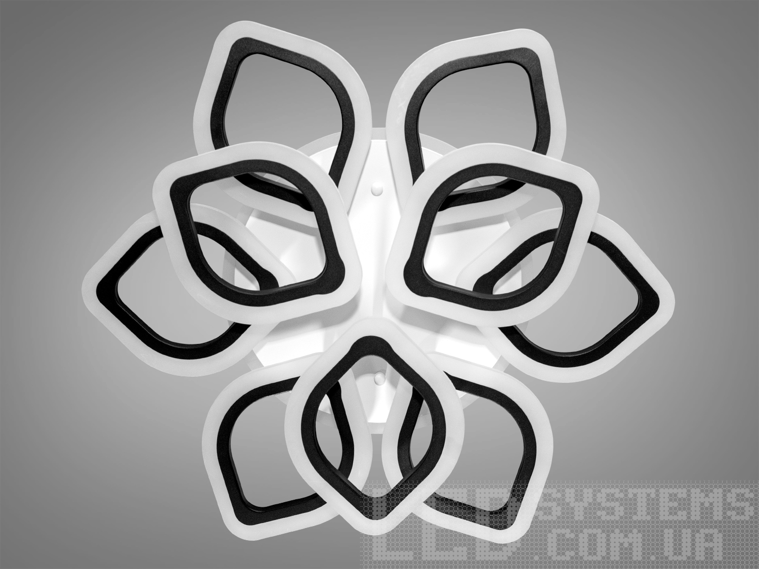 LED-люстра для спальні з підсвічуванням, з диммером, з пультом підходить на площу приміщення приблизно 17 кв.м.
Світлодіодна люстра має кілька режимів: холодний 6400К, нейтральний 4500К, теплий 2700К, кольорове підсвічування, суміщений режим &ndash; будь-яке основне світло плюс будь-який колір світлодіодного підсвічування. Регулювання яскравості люстри від 5 до 100% відбувається за допомогою пульта дистанційного керування, що входить до комплекту.
Люстра світить яскраво, але не сліпить за рахунок матеріалу &ndash; акрилу, до того ж цей матеріал дуже міцний &ndash; його важко зашкодити. Застосовується для невеликого залу, вітальні, кухні, спальні, їдальні, дитячої, тому що відсутні елементи, що б'ються. Кріпиться до підвісних, натяжних, звичайних стель.