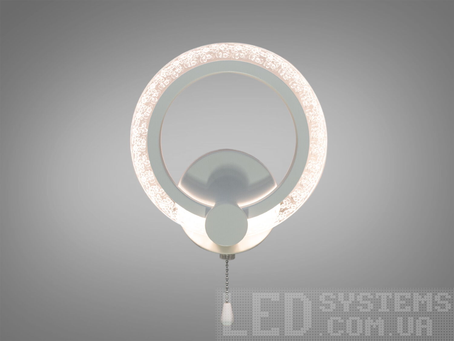 Приліжкове світлодіодне бра білого кольору, потужністю 11W, із плафоном круглої форми. Призначений для читання та освітлення.
За допомогою вимикача є можливість зміни температури світла: холодний 6400К, нейтральний 4500К, теплий 2700К, а також увімкнення-вимкнення як з настінного вимикача, так і шнурком на самому бра. Настінний світильник не сліпить за рахунок матеріалу - акрилу, до того ж цей матеріал дуже міцний - його важко пошкодити.
Кріпиться до стіни, до гіпсокартону або до інших настінних поверхонь.