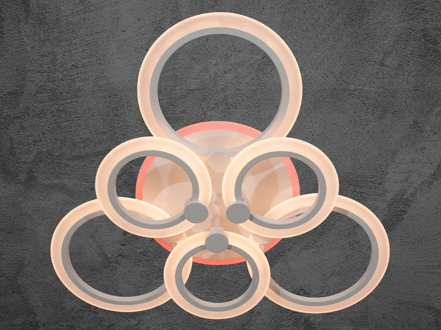 Світлодіодна люстра з колами в зал&nbsp;з димером, з пультом, з LED-підсвіткою підходить на площу приміщення приблизно 16 кв. м. Люстра світить яскраво, але не сліпить завдяки матеріалу &mdash; акрилу, до того ж цей матеріал дуже міцний &mdash; його важко пошкодити. Підходить для залу, вітальні, спальні, дитячої, позаяк немає скляних елементів.
Світлодіодна люстра має кілька режимів: холодний 6000К, нейтральний 4100К, теплий 3200К, вмикання-вимкнення, кольорова підсвітка. Люстра має електронний димер, що дає змогу регулювати яскравість люстри від 5% до 100% за допомогою пульта, який входить до комплекту.
Люстра легко монтується на будь-які типи стель завдяки універсальному кріпленню на монтажну планку, що робить встановлення швидким і зручним.
Плюсами люстри є багатофункціональність: кілька режимів освітлення й кольорова підсвітка, регульована яскравість за допомогою димера, легкість встановлення на будь-які типи стель.