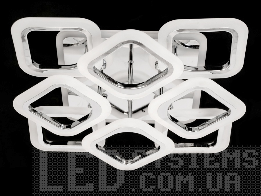 ЛЕД-люстра пультом та підсвічуванням на кухню з пультом, з підсвічуванням, з димером підходить на площу приміщення приблизно 16кв.м. Застосовується для невеликого залу, вітальні, кухні, спальні, їдальні, дитячої, тому що відсутні елементи, що б'ються.
Світлодіодна люстра має кілька режимів: холодний 6000К, нейтральний 4100К, теплий 3200К, кольорове підсвічування, суміщений режим &ndash; будь-яке основне світло плюс будь-який колір світлодіодного підсвічування. Регулювання яскравості люстри від 5 до 100% відбувається за допомогою пульта дистанційного керування, що входить до комплекту.
Люстра світить яскраво, але не сліпить за рахунок матеріалу &ndash; акрилу, до того ж цей матеріал дуже міцний &ndash; його важко зашкодити. Кріпиться до стелі будь-якого типу універсальним кріпленням на монтажну планку.