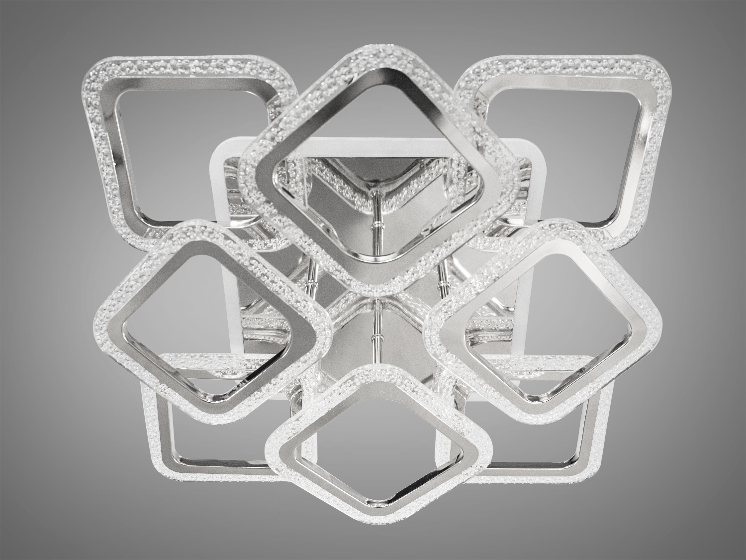 Стильна стельова LED люстра в спальню з пультом, з диммером та LED підсвічуванням підходить на площу приміщення приблизно 12кв.м. Застосовується для зали, вітальні, спальні, кухні, коридору, дитячої кімнати, оскільки відсутні скляні елементи.
Світлодіодна люстра має кілька режимів: холодний 6000К, нейтральний 4100К, теплий 3200К, включення-вимикання, кольорове підсвічування, суміщений режим - будь-яке основне світло плюс будь-який колір світлодіодного підсвічування. Люстра має електронний димер, що дозволяє регулювати яскравість люстри від 5% до 100% за допомогою пульта, що входить до комплекту. Люстра світить яскраво, але не сліпить рахунок матеріалу - акрилу, до того ж цей матеріал дуже міцний - його важко пошкодити.
Кріпиться до стелі будь-якого типу універсальним кріпленням на монтажну планку.