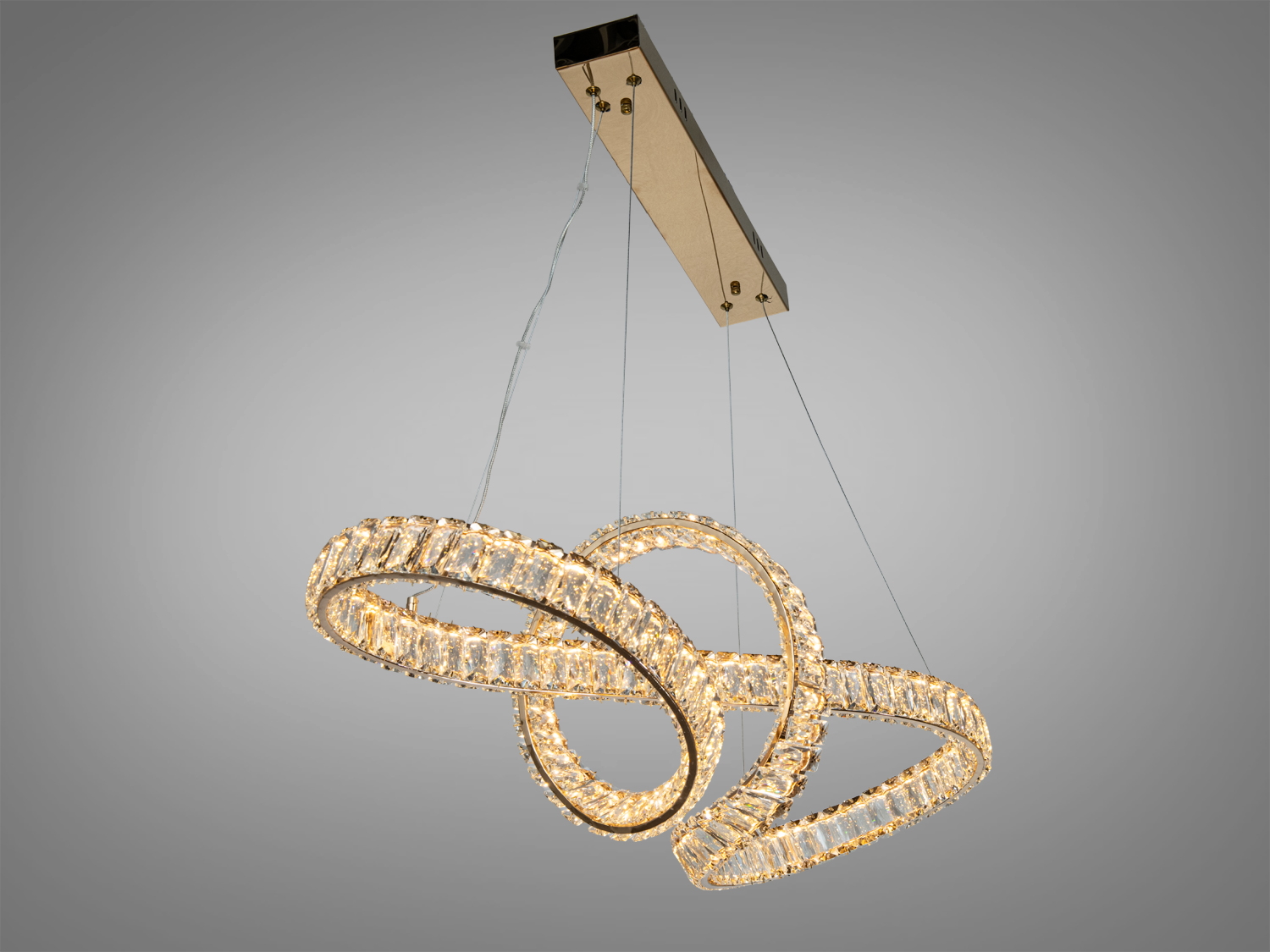 Підвісна LED люстра Diasha золото 85Вт з кришталевими кільцями та пультом дистанційного керування для кімнат до 15 м².