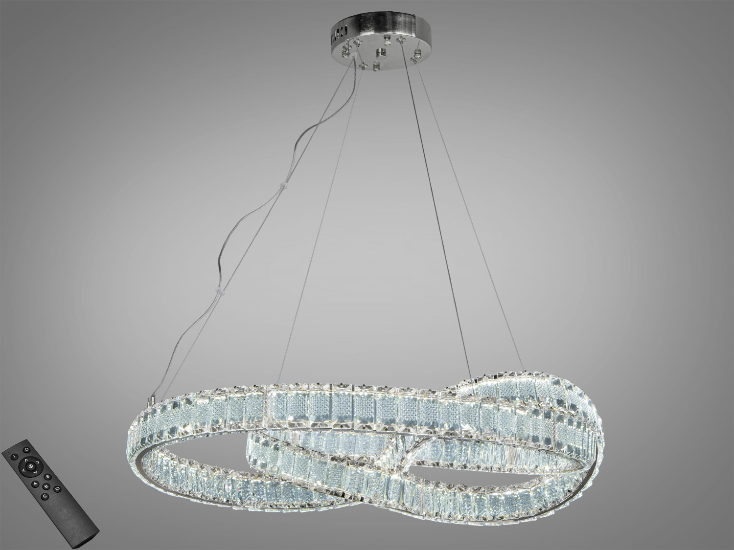 Підвісна LED люстра Diasha 92 Вт у хромі з кришталевими елементами та пультом дистанційного керування для кімнат до 16 м².