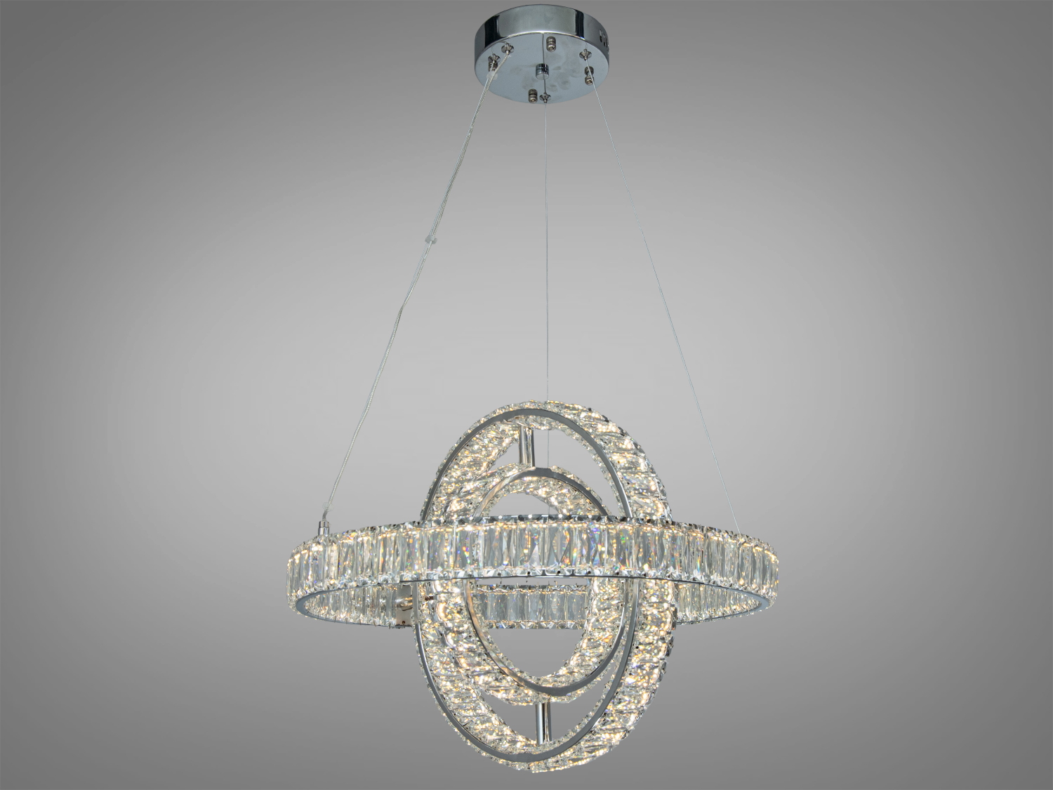 Світлодіодна кришталева люстра Diasha 3 кільця 92 Вт хром з пультом дистанційного керування для кімнат до 16 м².