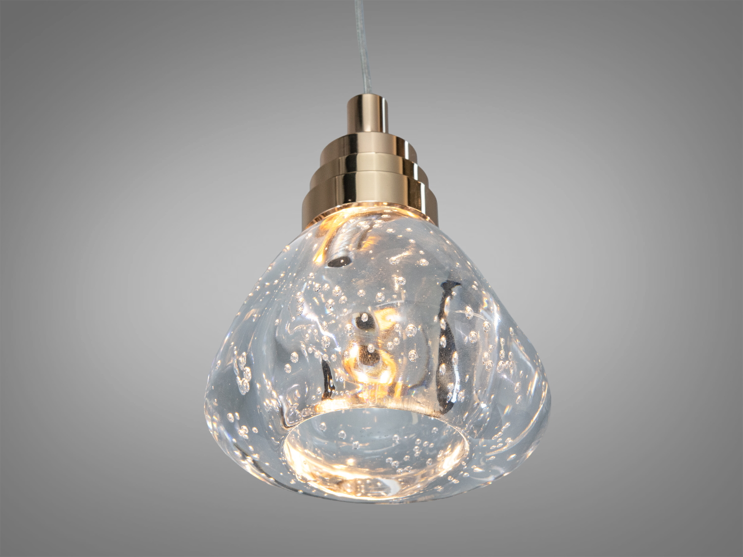 Одинарний LED-підвіс Diasha, золото, 4 W, 220 lm. Акриловий розсіювач з бульбашками, 3 режими світла (3200K/4100K/6000K), регулювання висоти, керування настінним вимикачем.