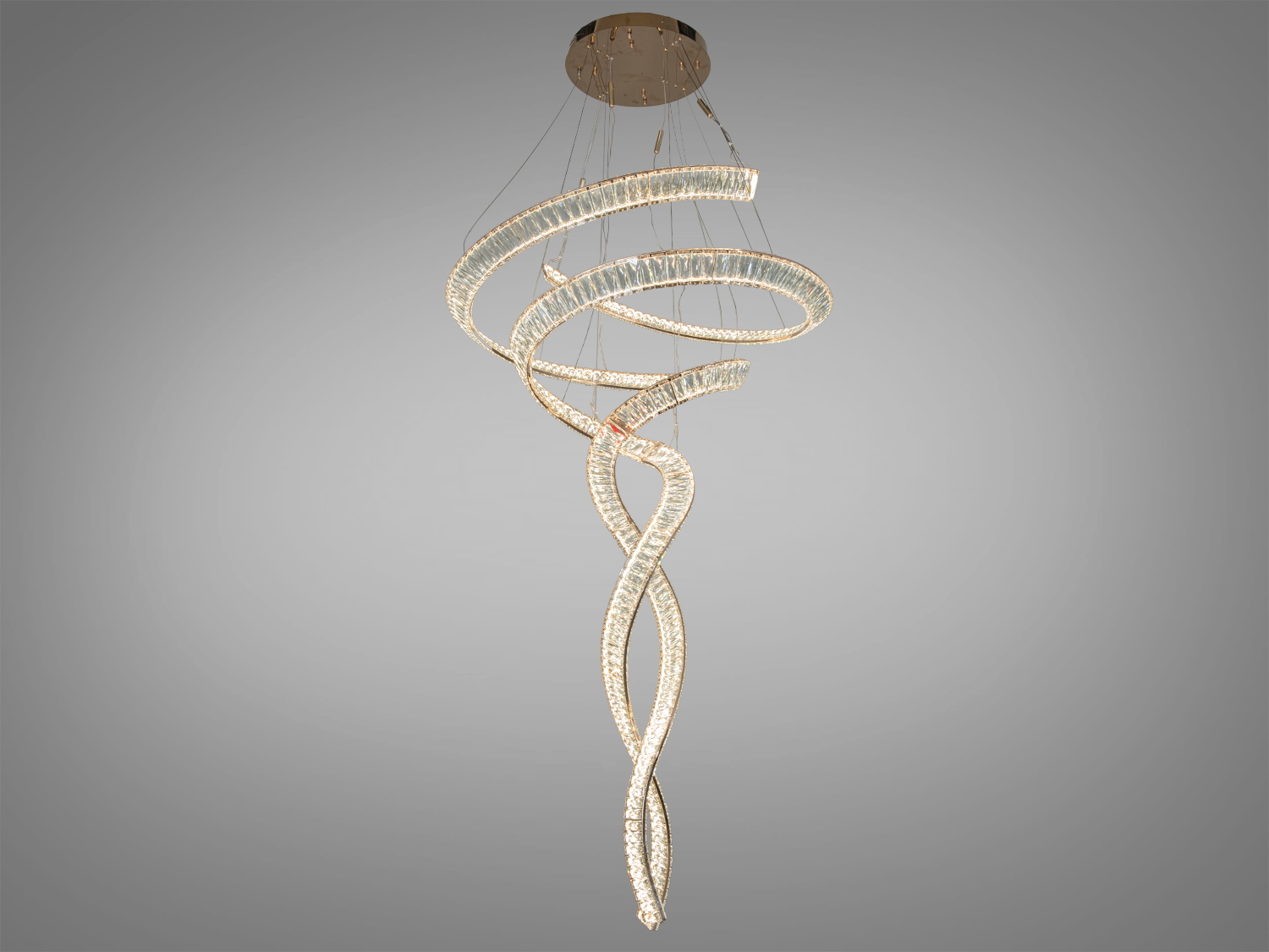 Сучасна LED люстра з криштальовими спіралями та золотим покриттям для стильних інтер’єрів. Висока якість і унікальний дизайн.